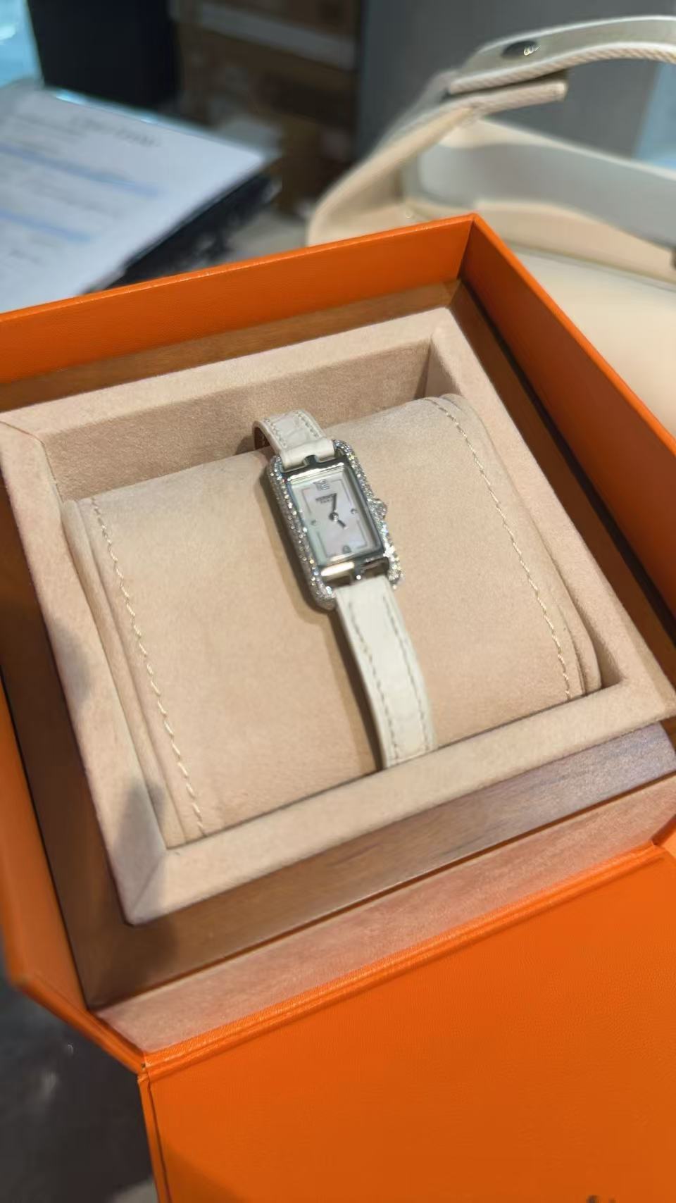 Hermès Nantucket diamond-set steel watch