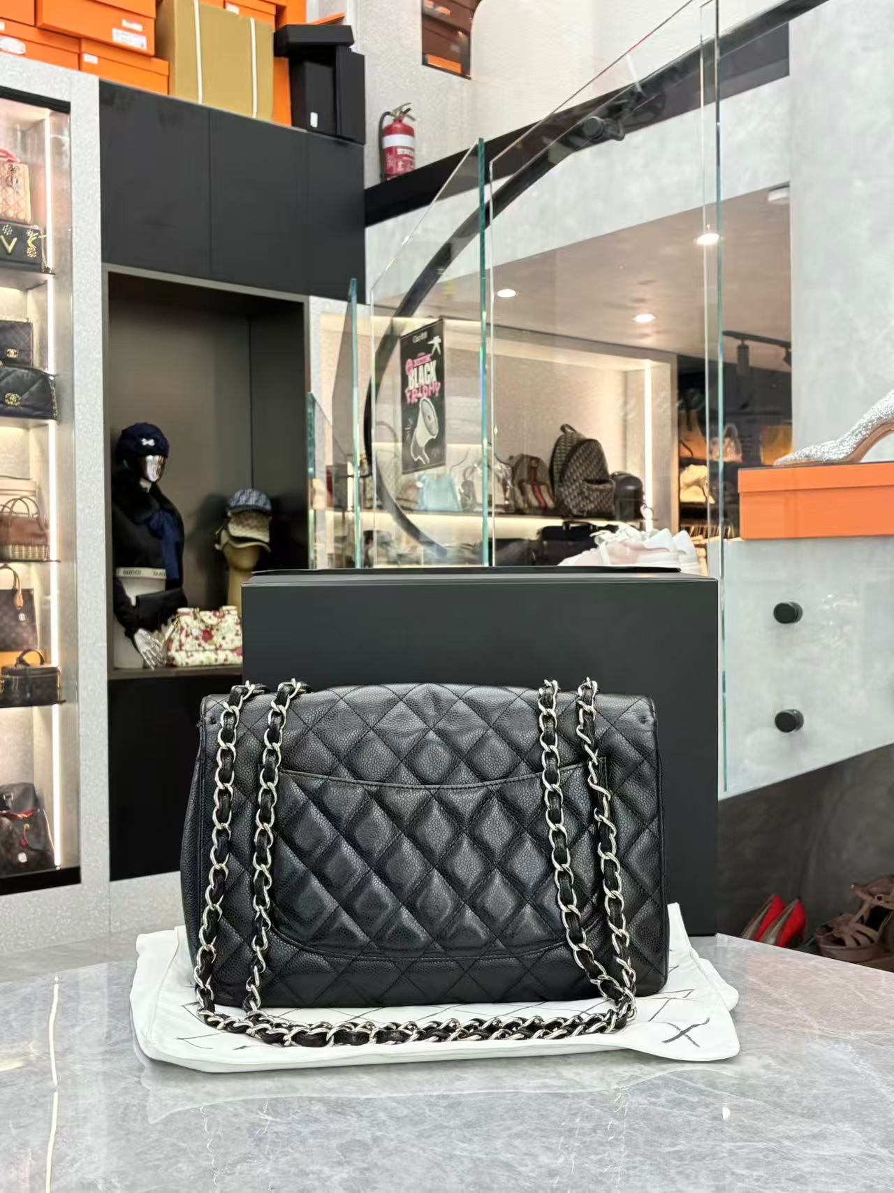 Chanel Classic Single Flap Jumbo with Black Silver Hardware