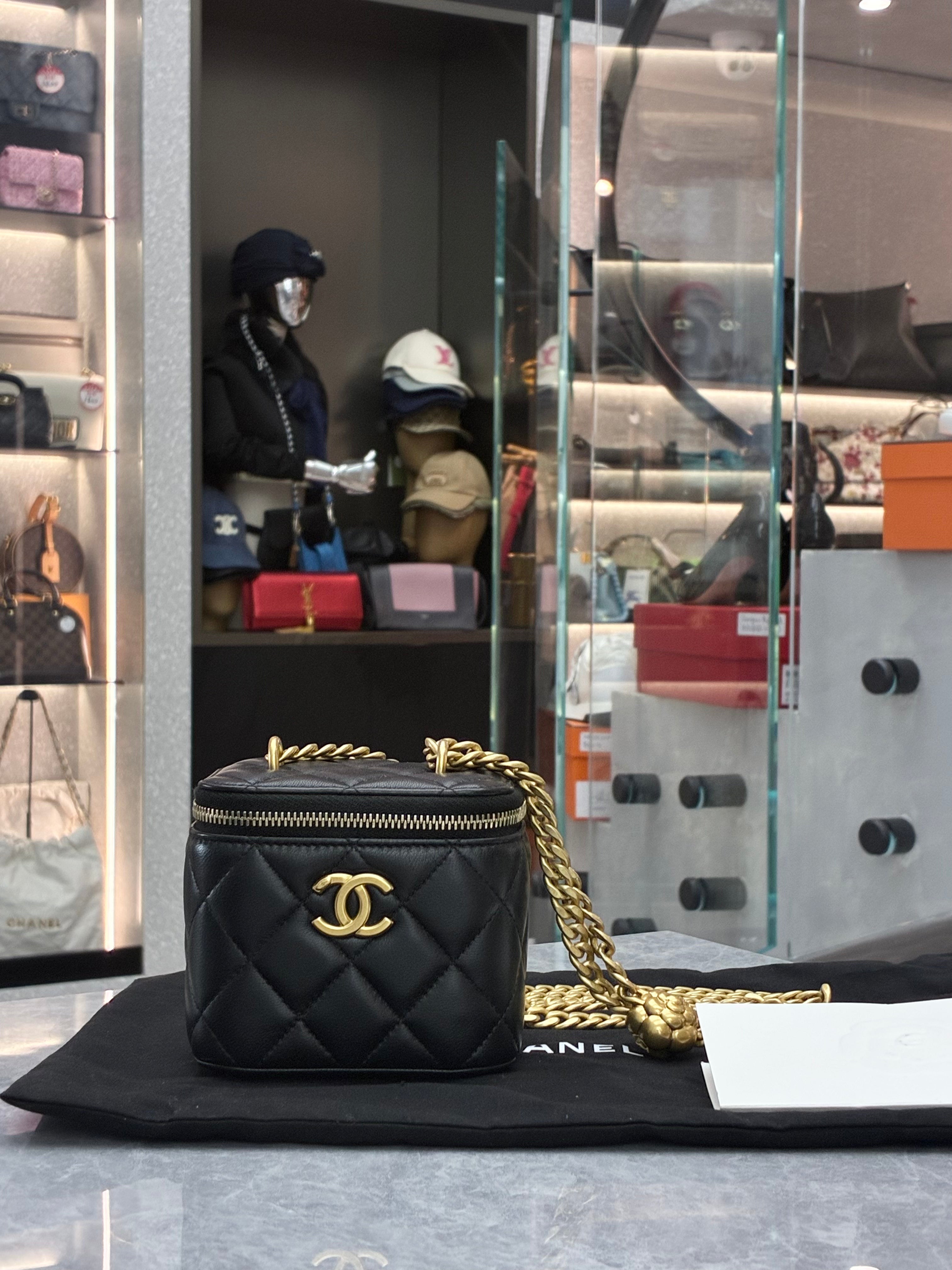 Chanel Mini Pearl Crush Vanity Case in Black Lambskin Leather