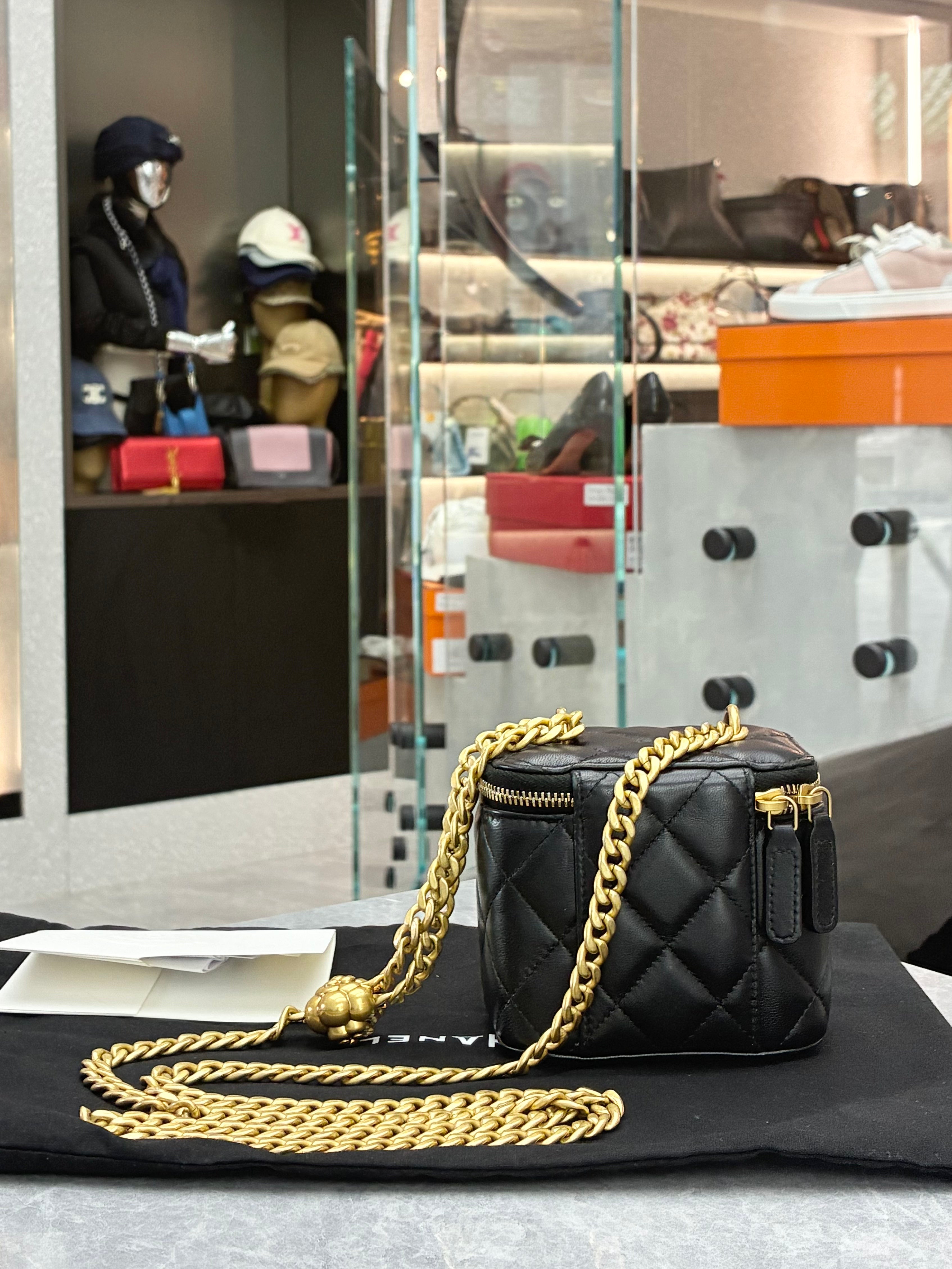 Chanel Mini Pearl Crush Vanity Case in Black Lambskin Leather