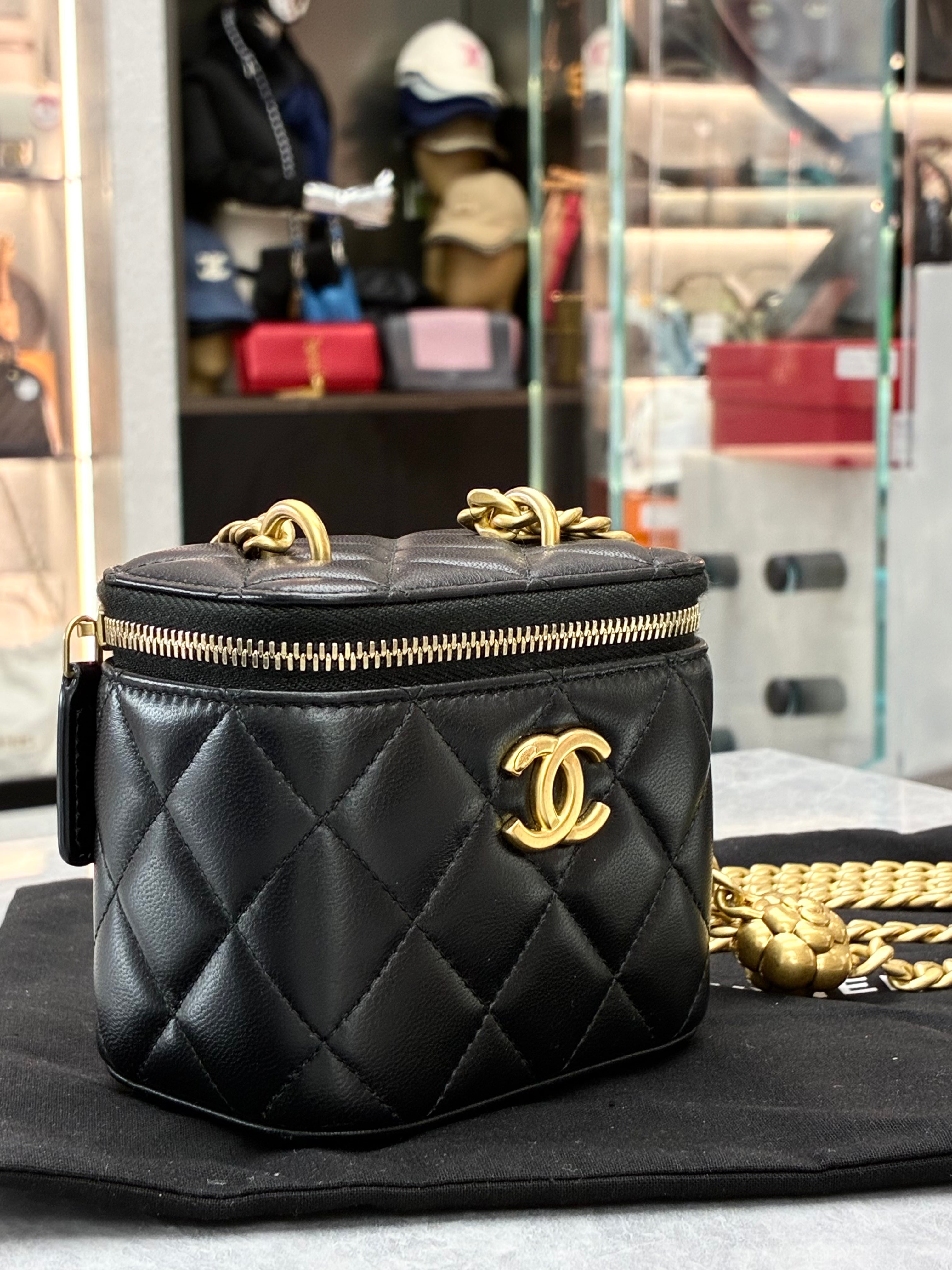 Chanel Mini Pearl Crush Vanity Case in Black Lambskin Leather