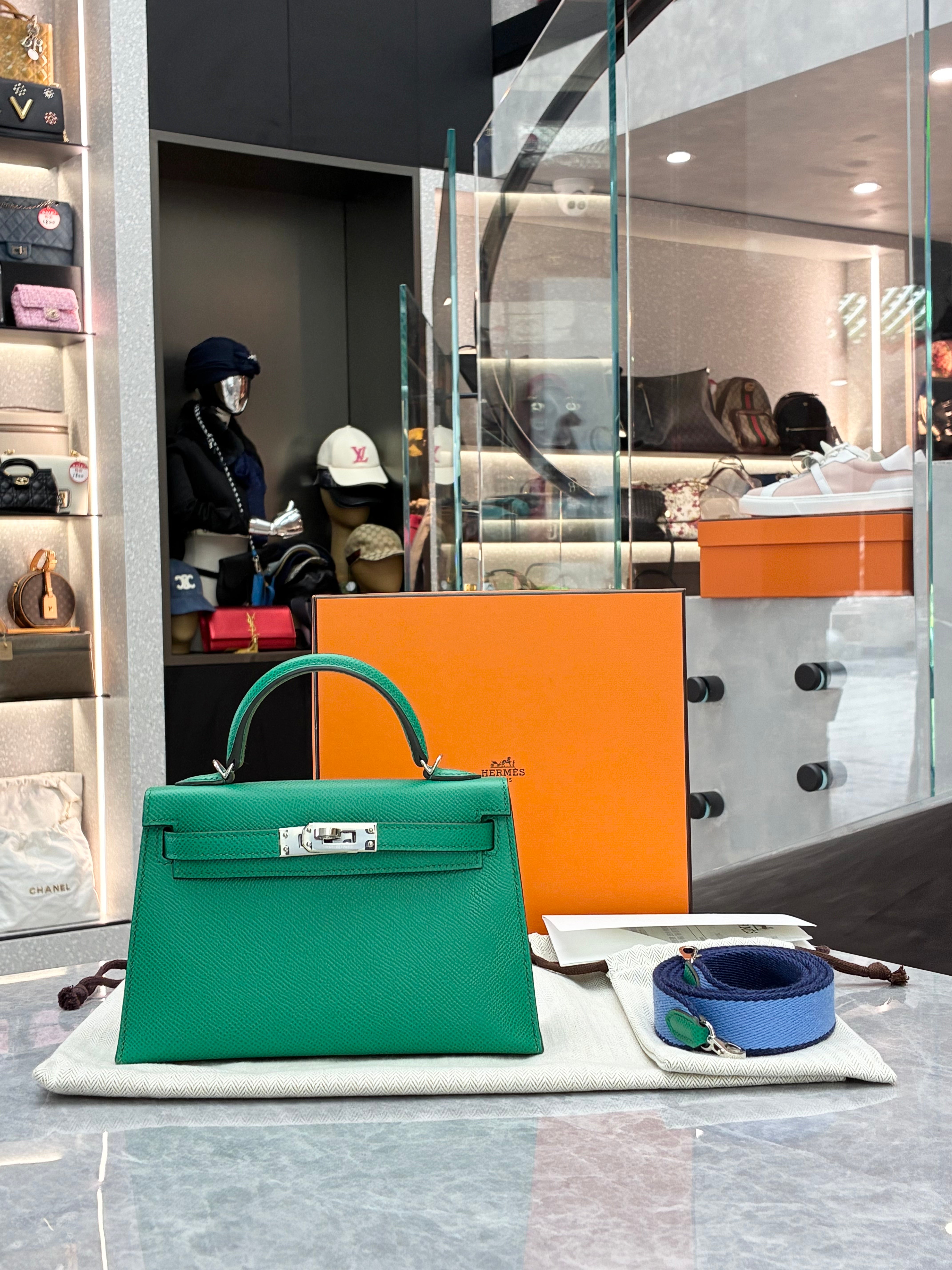 Hermès Mini Kelly II handbag in Vert Jade Epsom leather with palladium hardware