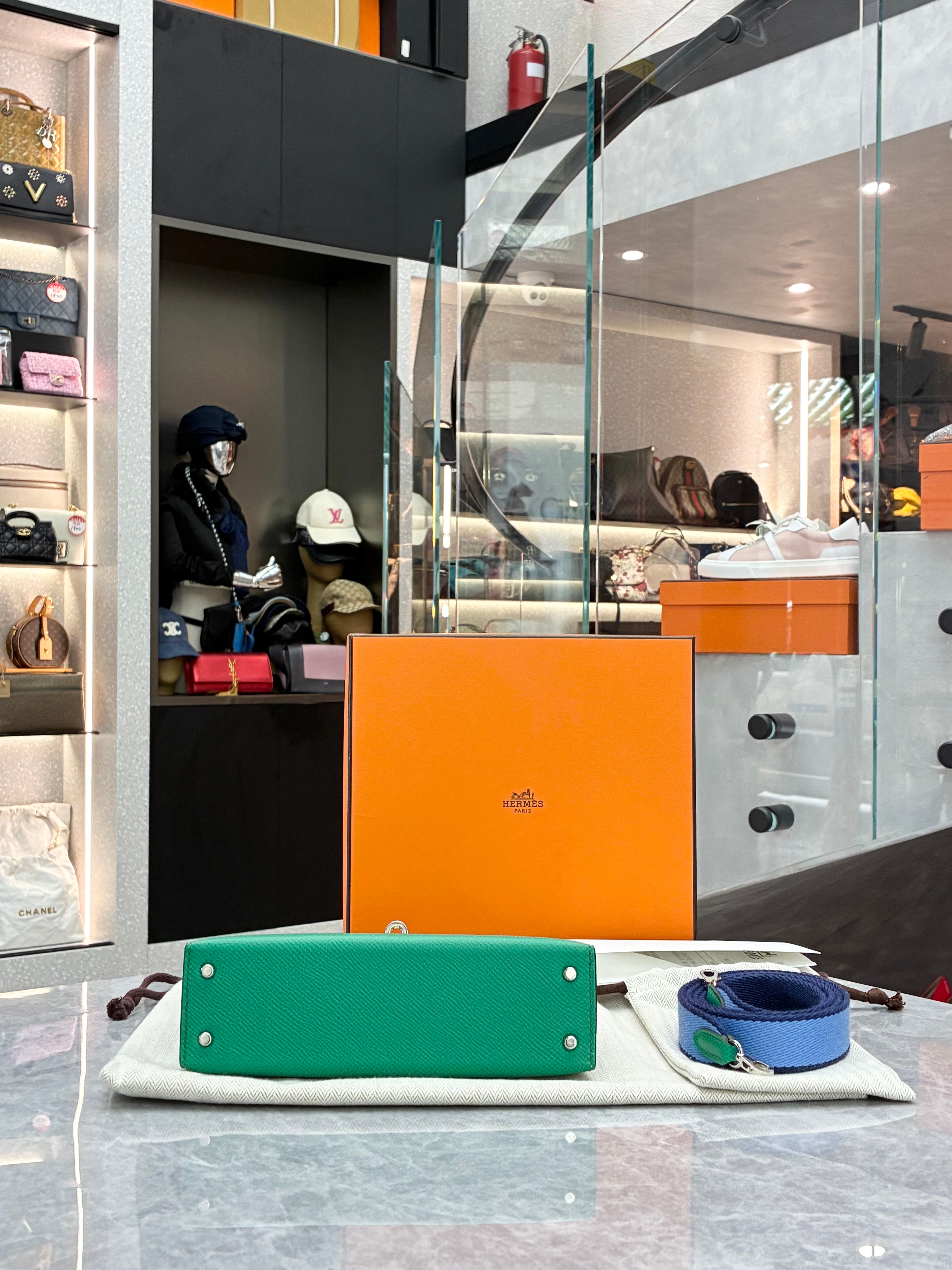 Hermès Mini Kelly II handbag in Vert Jade Epsom leather with palladium hardware