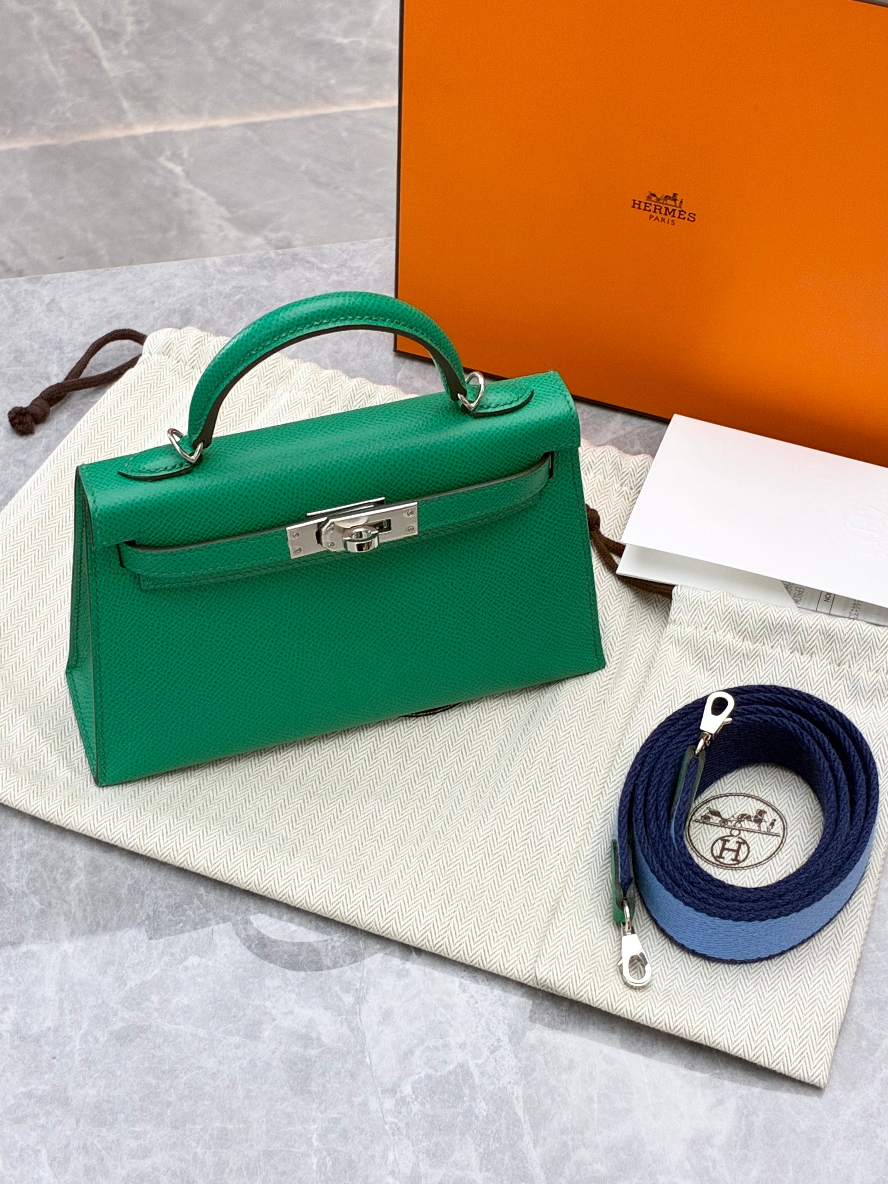 Hermès Mini Kelly II handbag in Vert Jade Epsom leather with palladium hardware