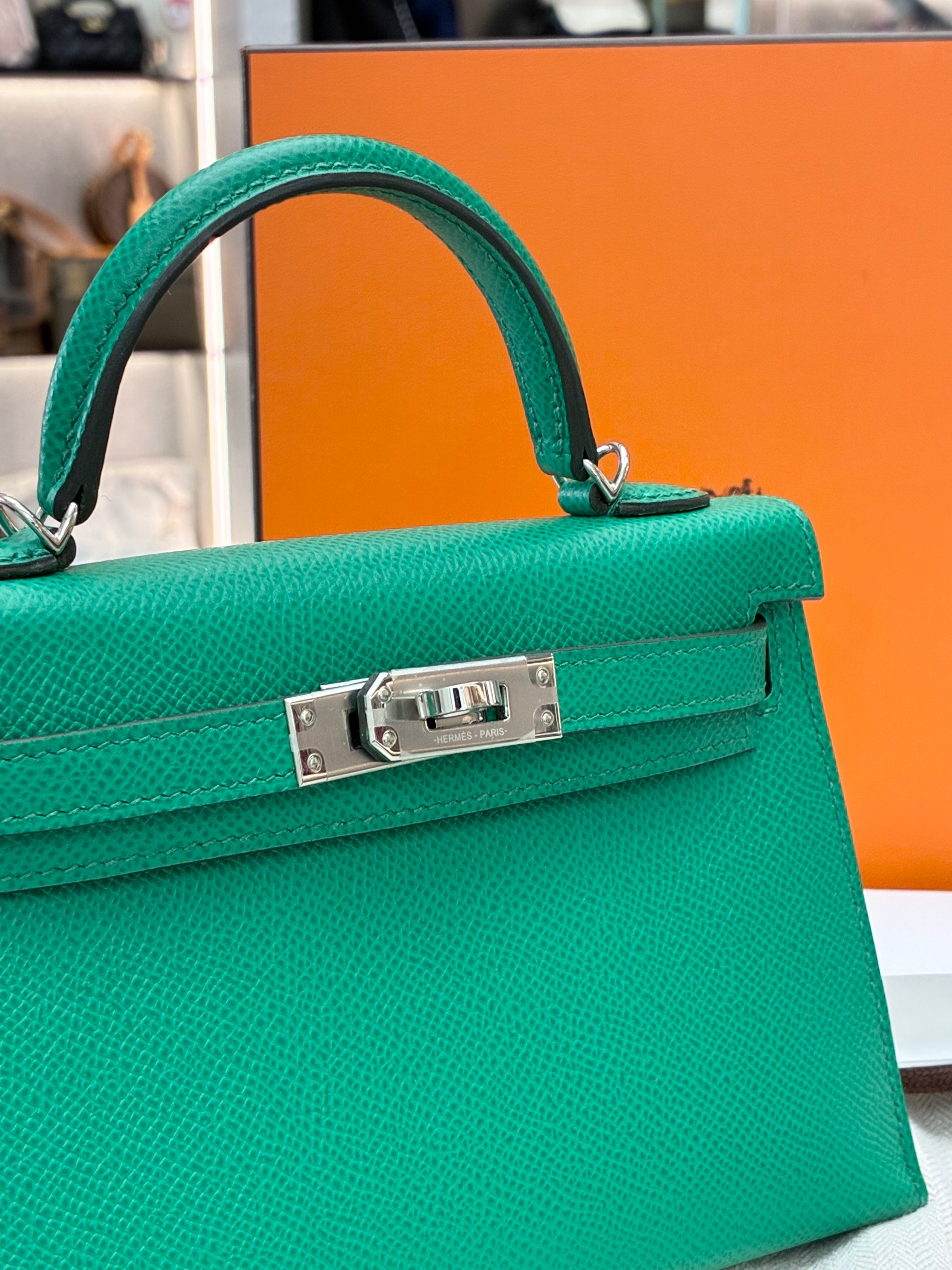 Hermès Mini Kelly II handbag in Vert Jade Epsom leather with palladium hardware