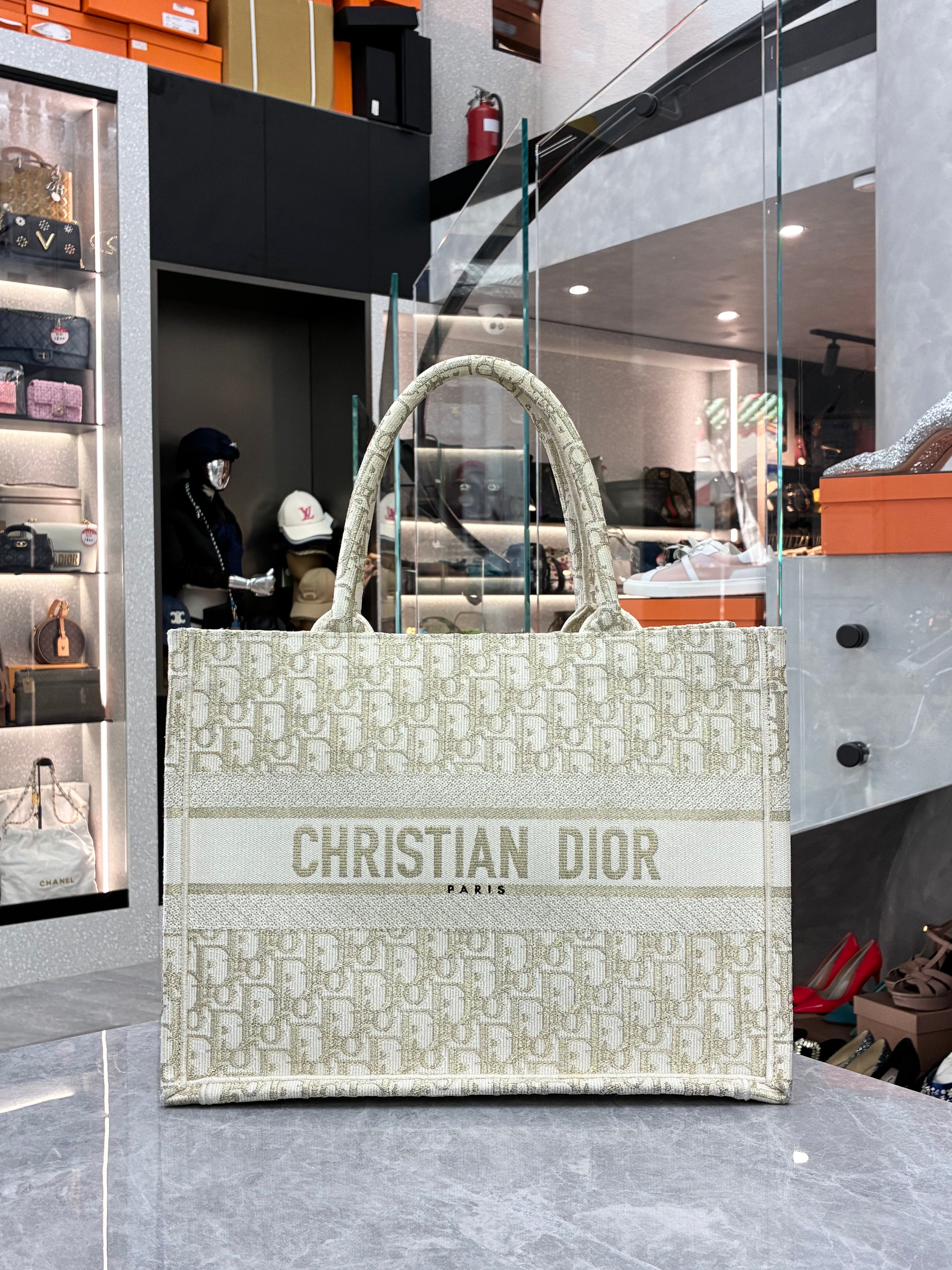 Dior Book Tote in white and gold-tone Dior Oblique embroidery