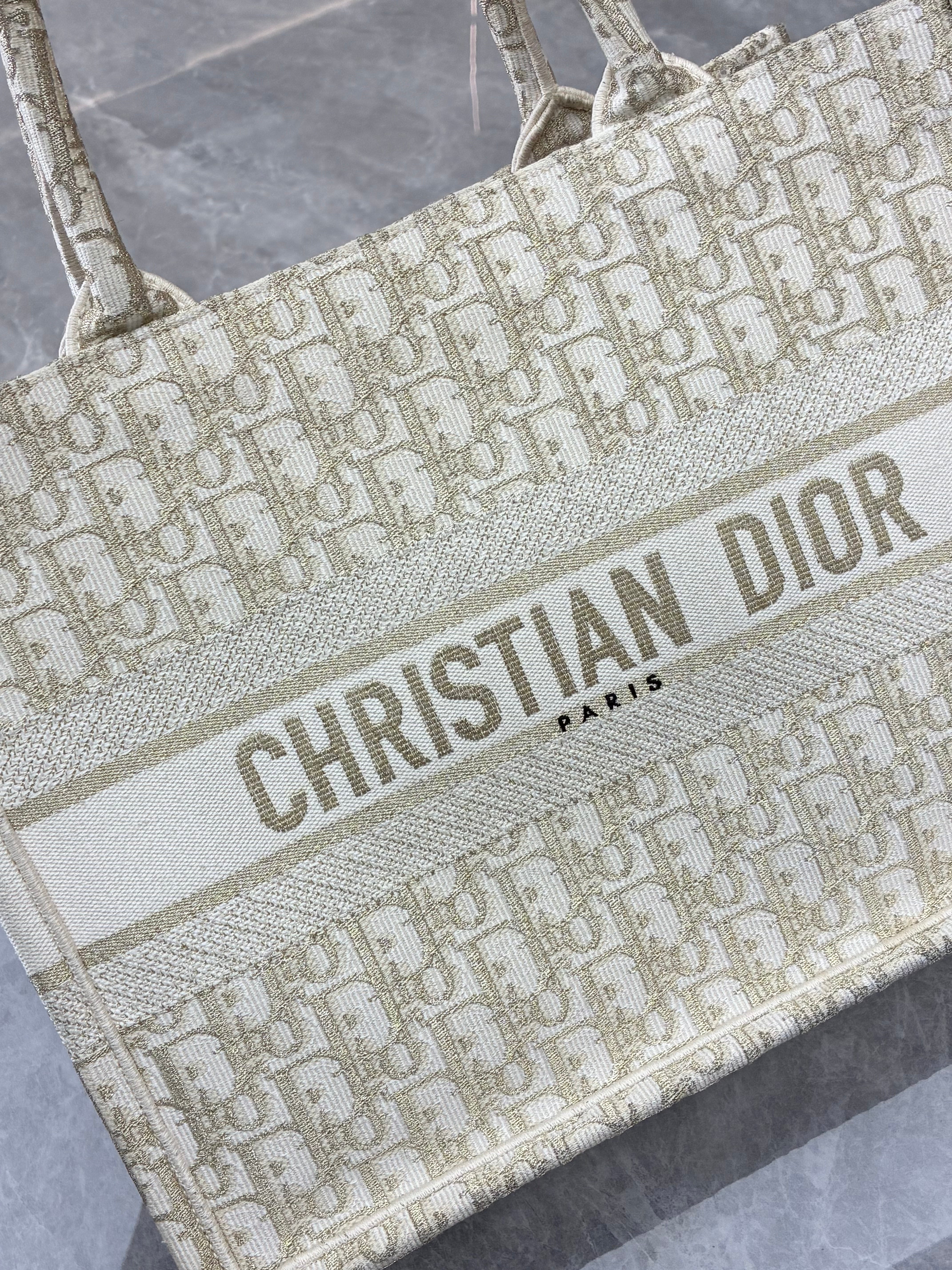 Dior Book Tote in white and gold-tone Dior Oblique embroidery