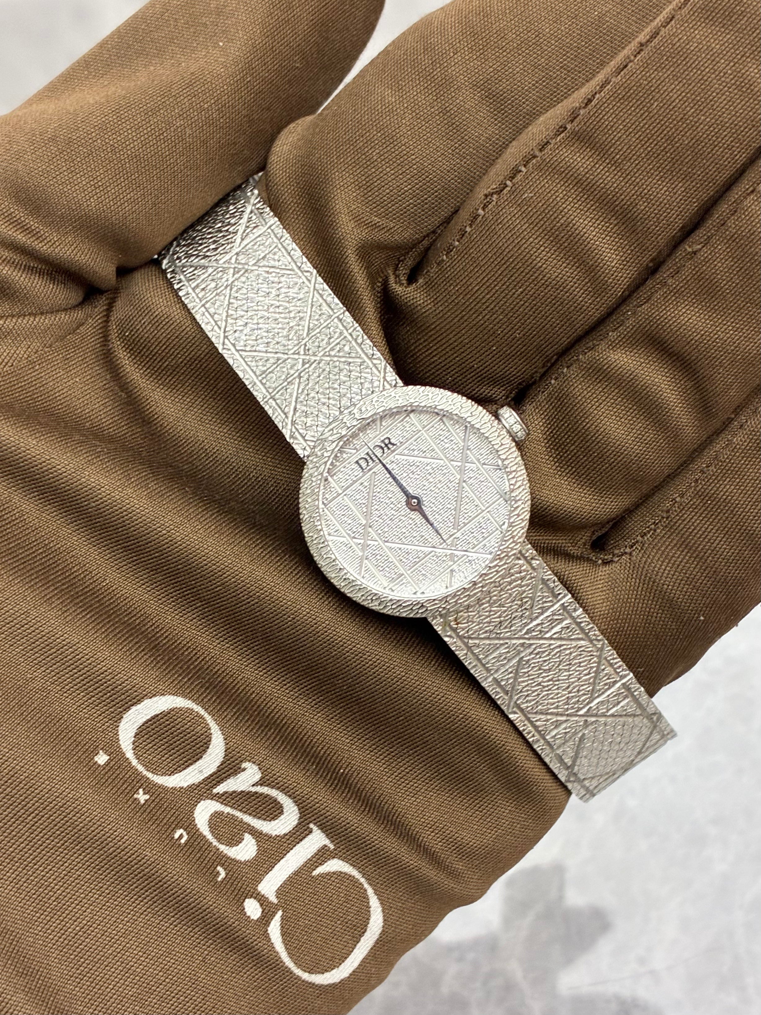 Dior La D My Dior 25mm watch in stainless steel, featuring a Cannage-engraved dial and a matching bracele