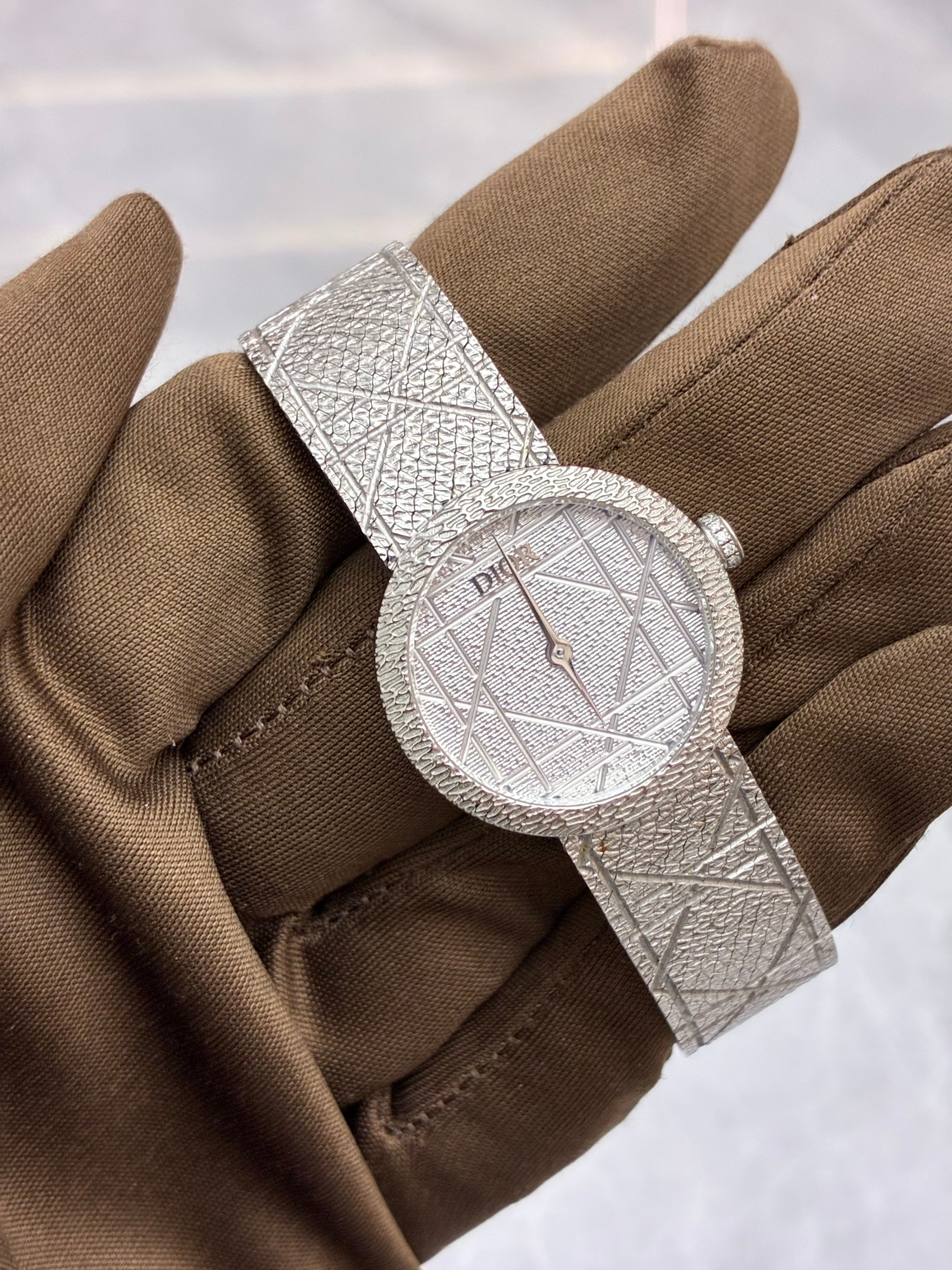 Dior La D My Dior 25mm watch in stainless steel, featuring a Cannage-engraved dial and a matching bracele