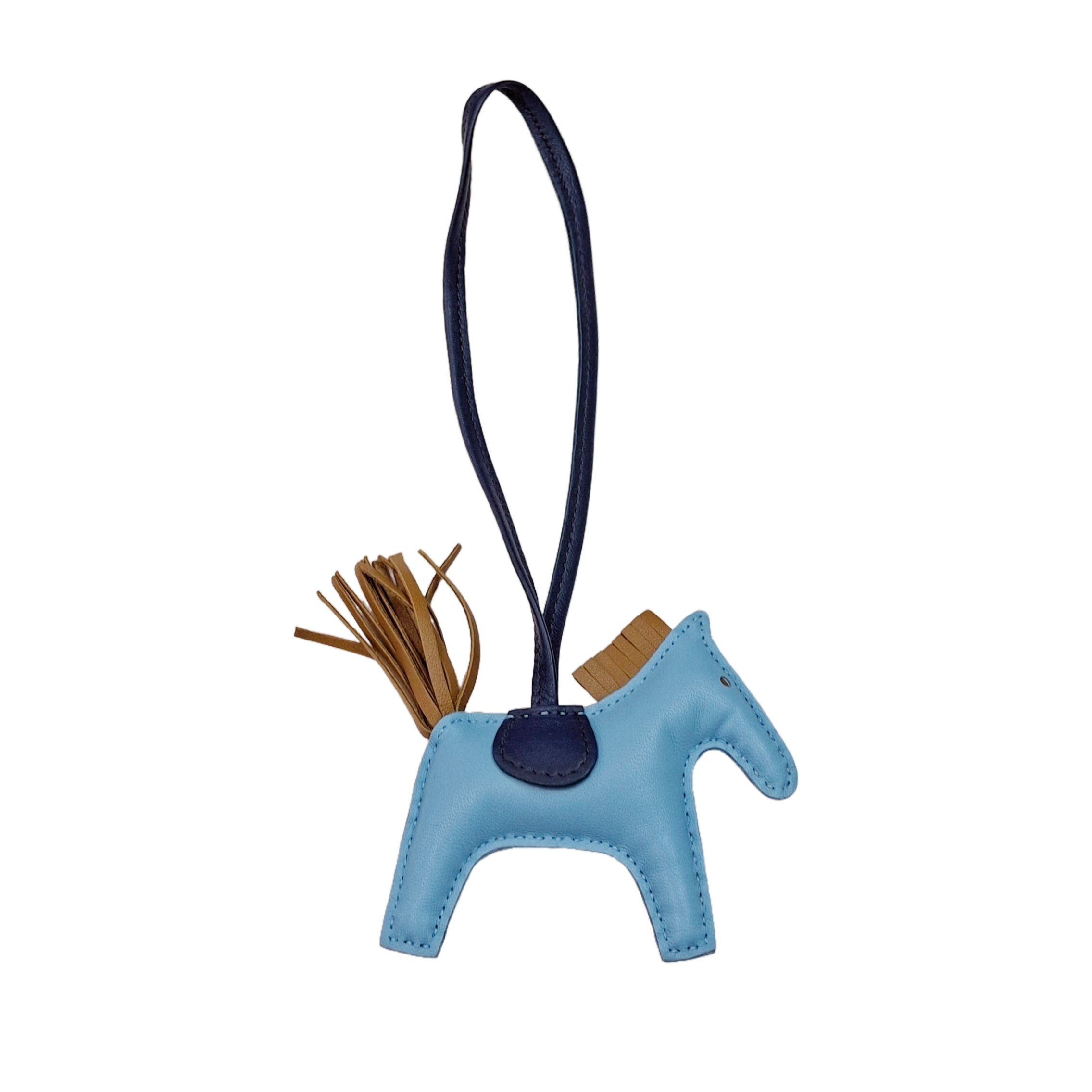 HERMÈS Rodeo Pegase PM Bag Charm (Bu Celeste/Kraft/Bleu de malte) D stamp