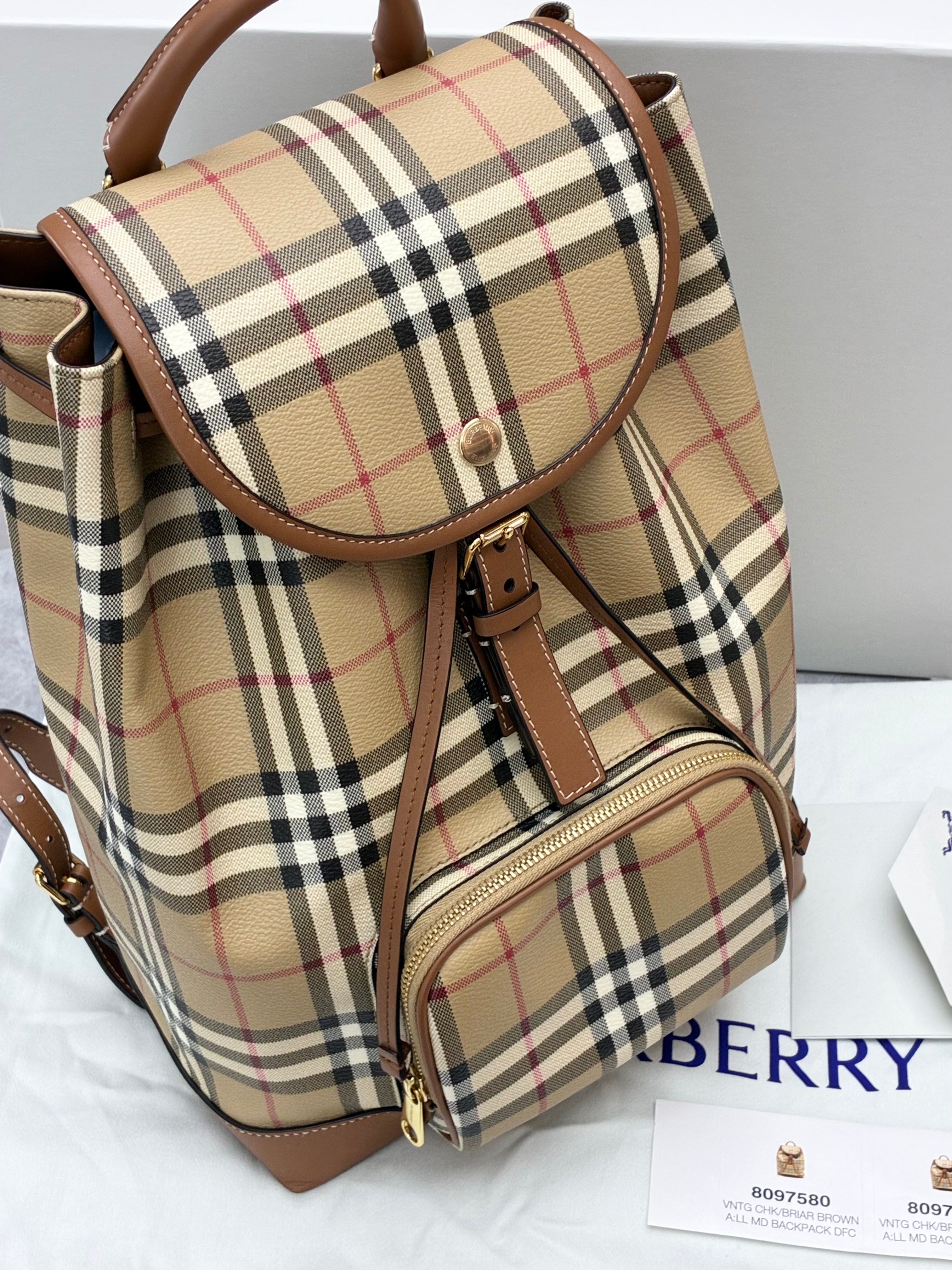Burberry check drawstring backpack features the brand's iconic Heritag