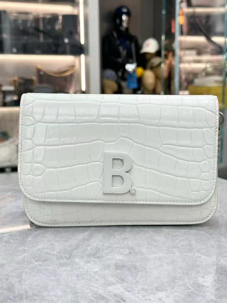 Balenciaga B. crocodile-embossed leather wallet on chain