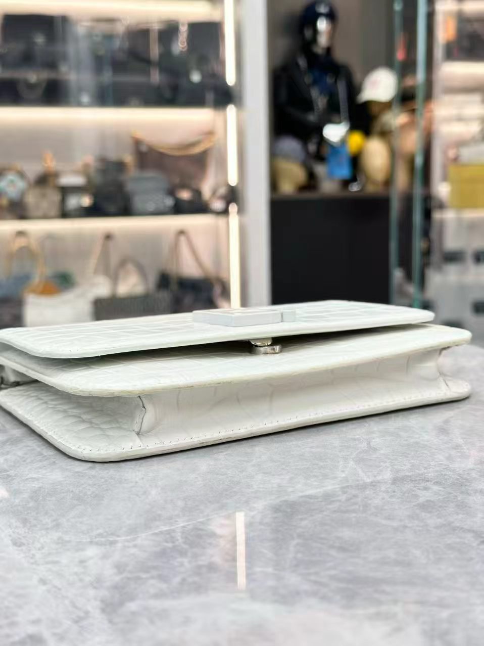 Balenciaga B. crocodile-embossed leather wallet on chain