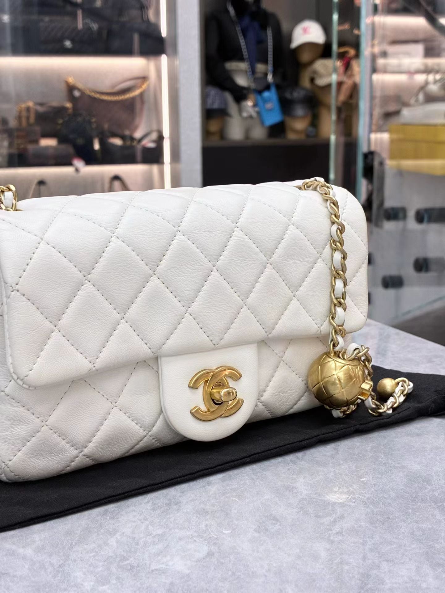 Chanel White Lambskin Pearl Crush Rectangular Flap Bag