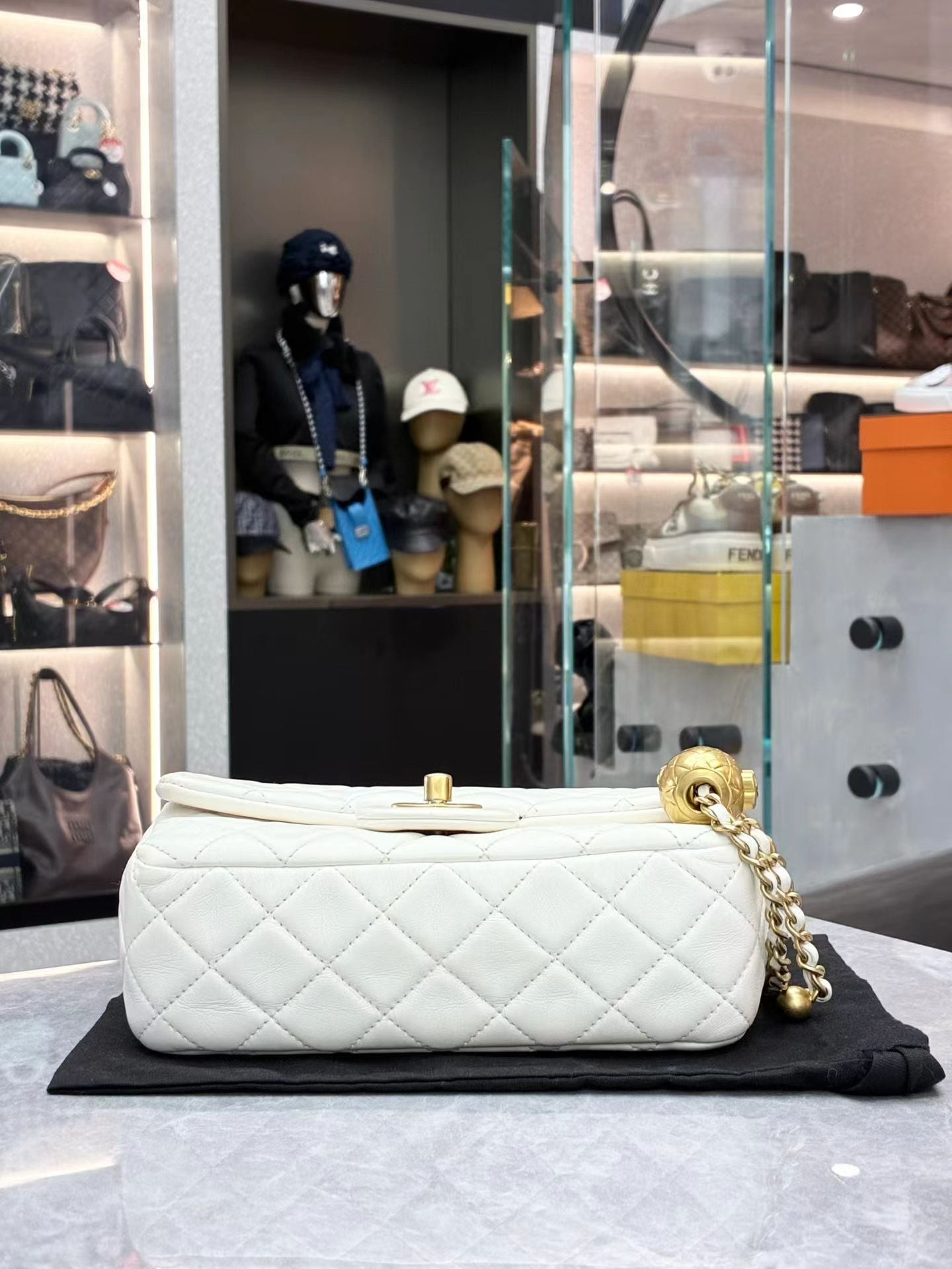 Chanel White Lambskin Pearl Crush Rectangular Flap Bag