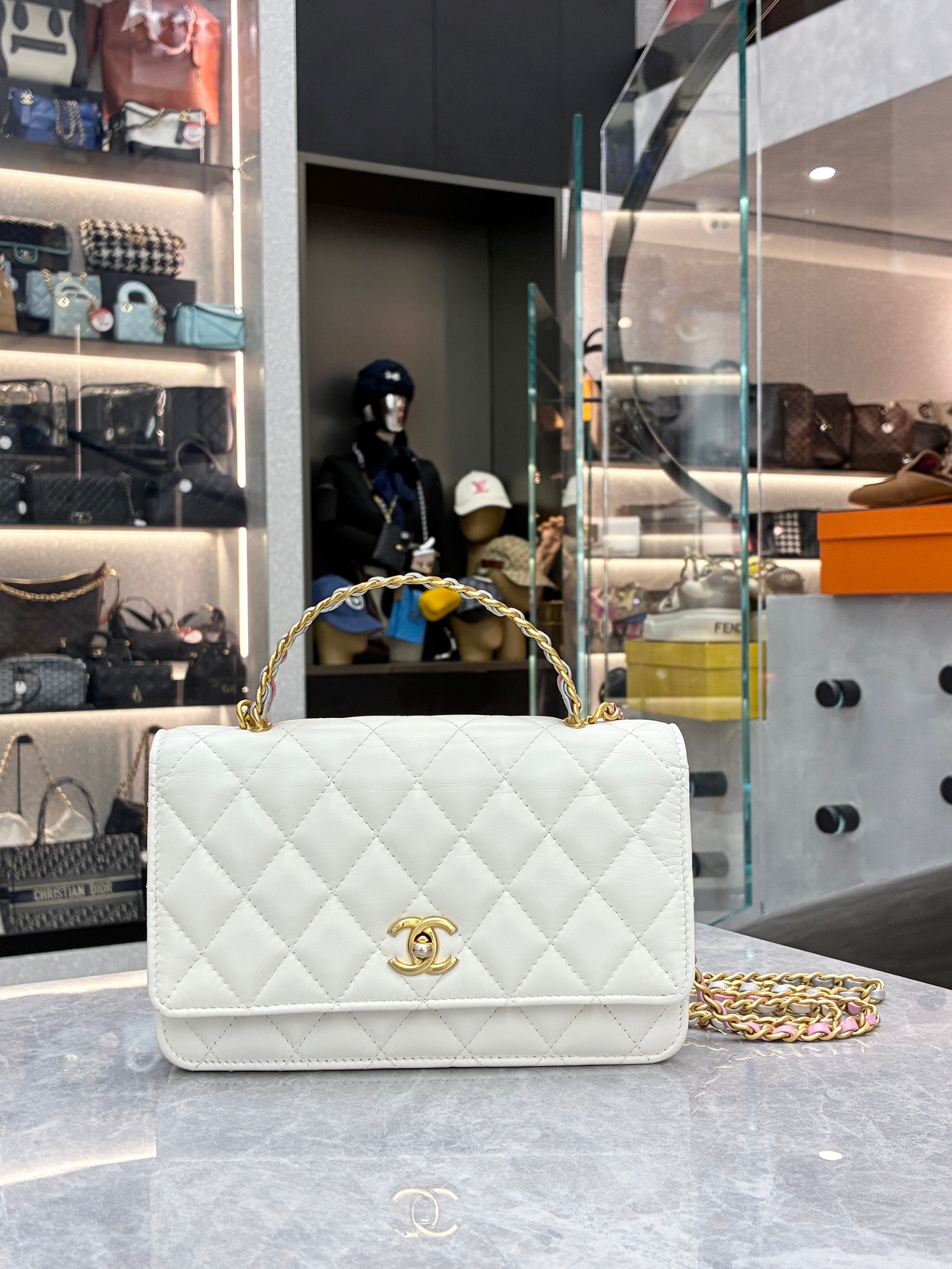 Chanel WOC (Wallet on Chain) with top handle in white