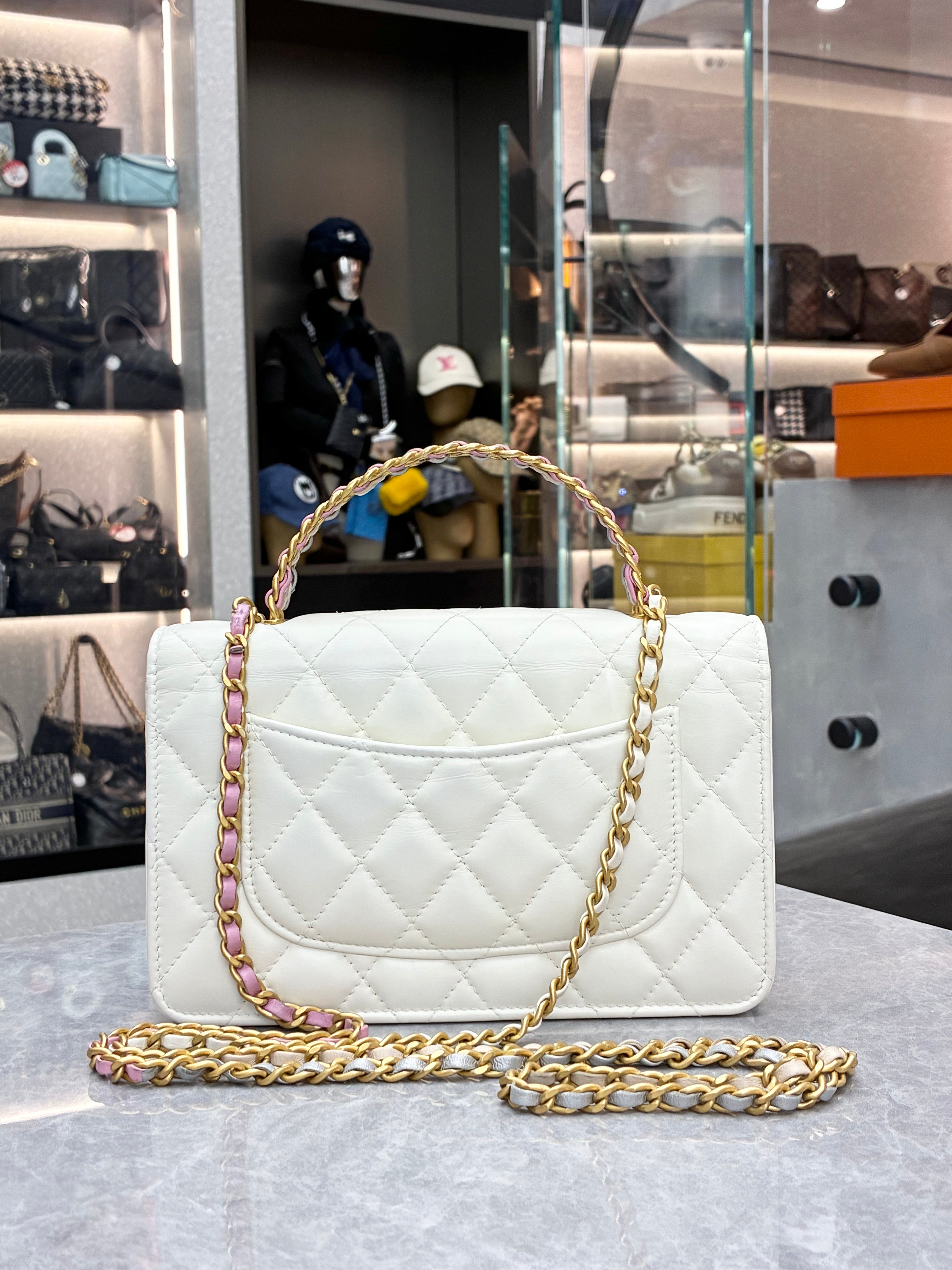 Chanel WOC (Wallet on Chain) with top handle in white