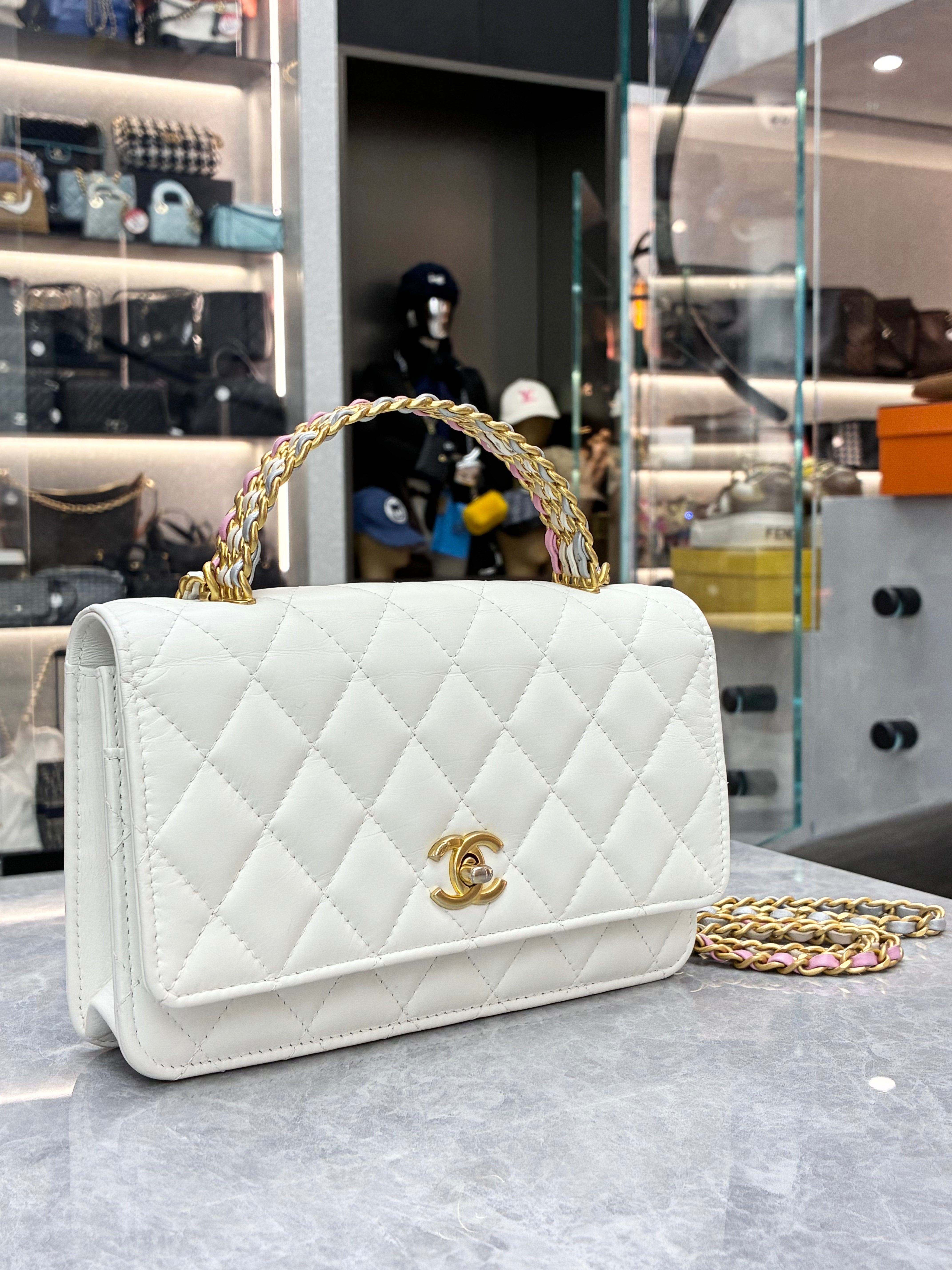 Chanel WOC (Wallet on Chain) with top handle in white