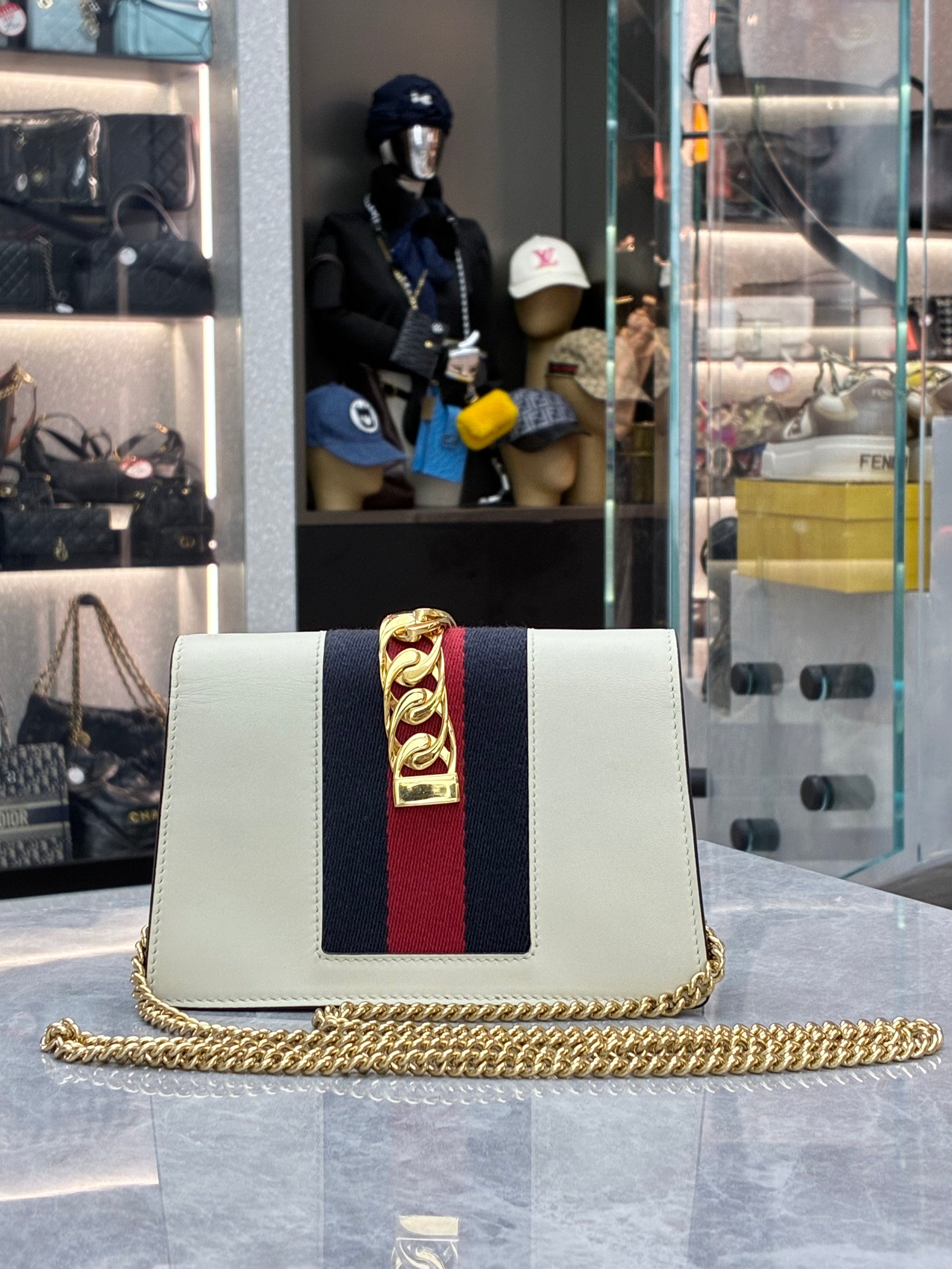 Gucci Sylvie Mini chain bag in soft milk-white leather