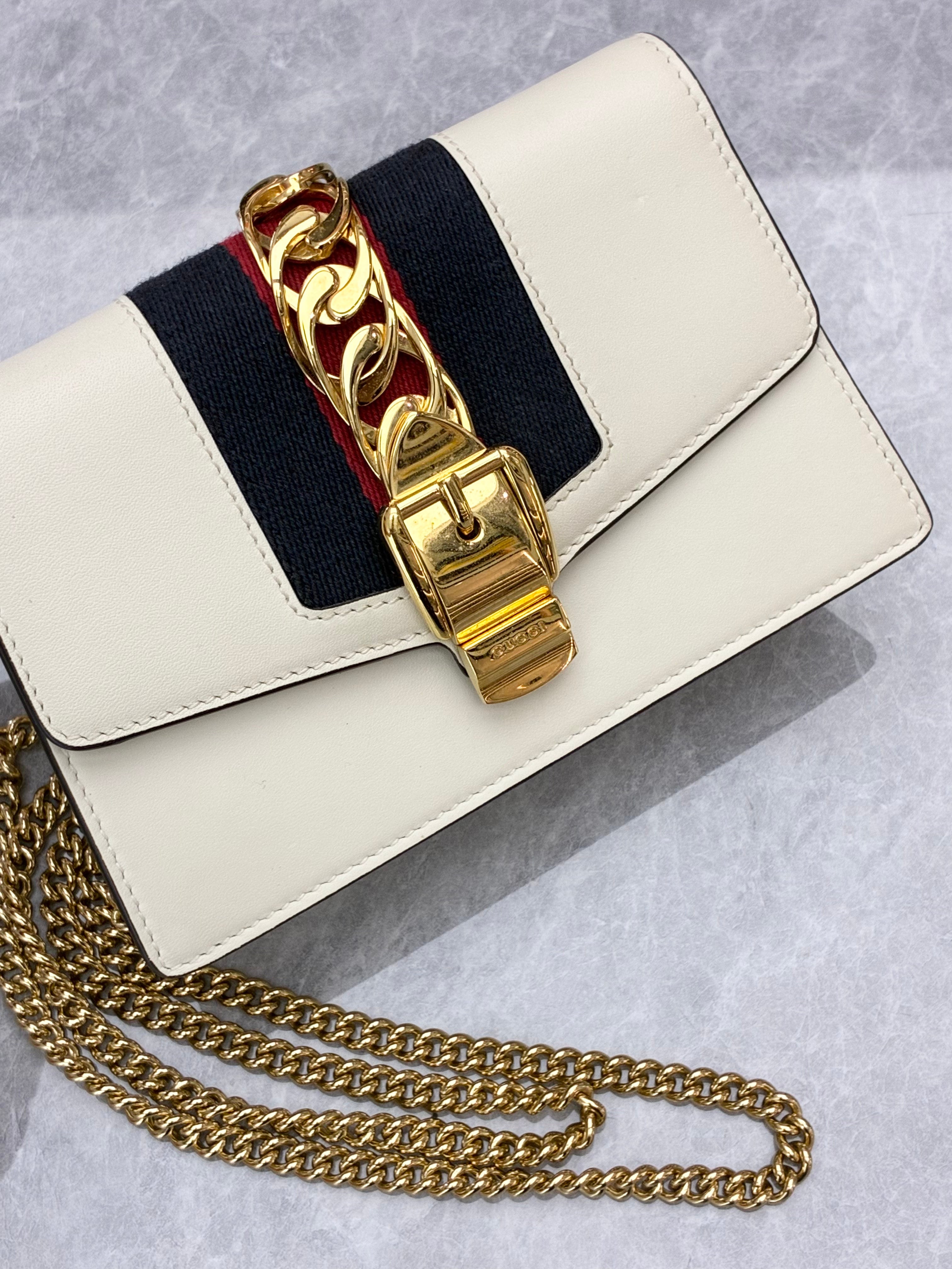 Gucci Sylvie Mini chain bag in soft milk-white leather