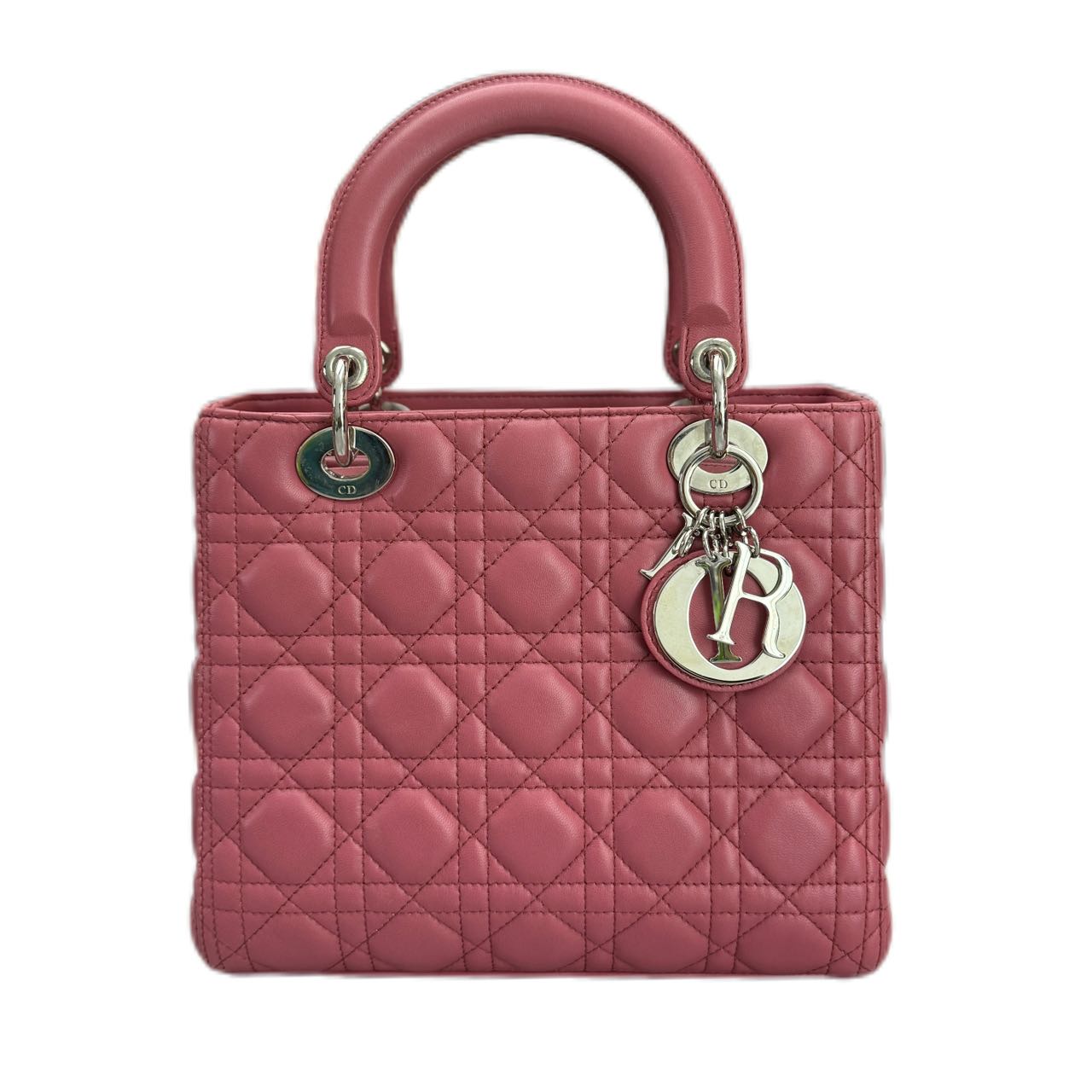 CHRISTIAN DIOR Medium Cannage Lambskin Lady Dior SHW (Pink)