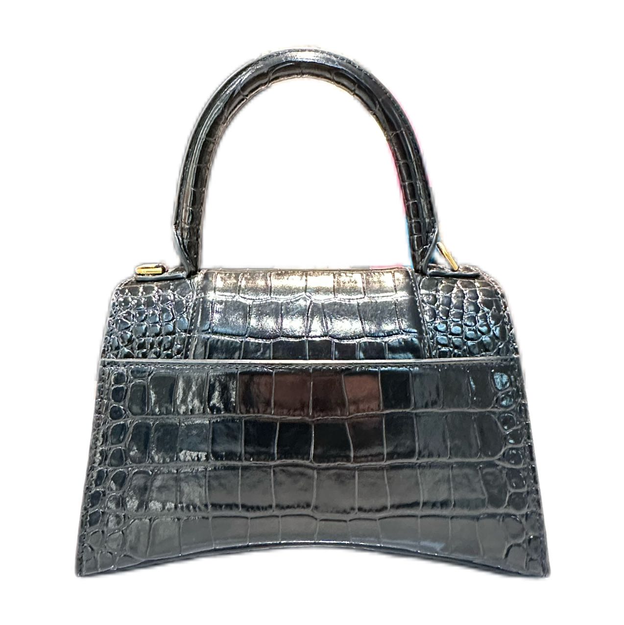 Balenciaga Hourglass Handbag Crocodile Embossed Calfskin Shiny in GHW Black