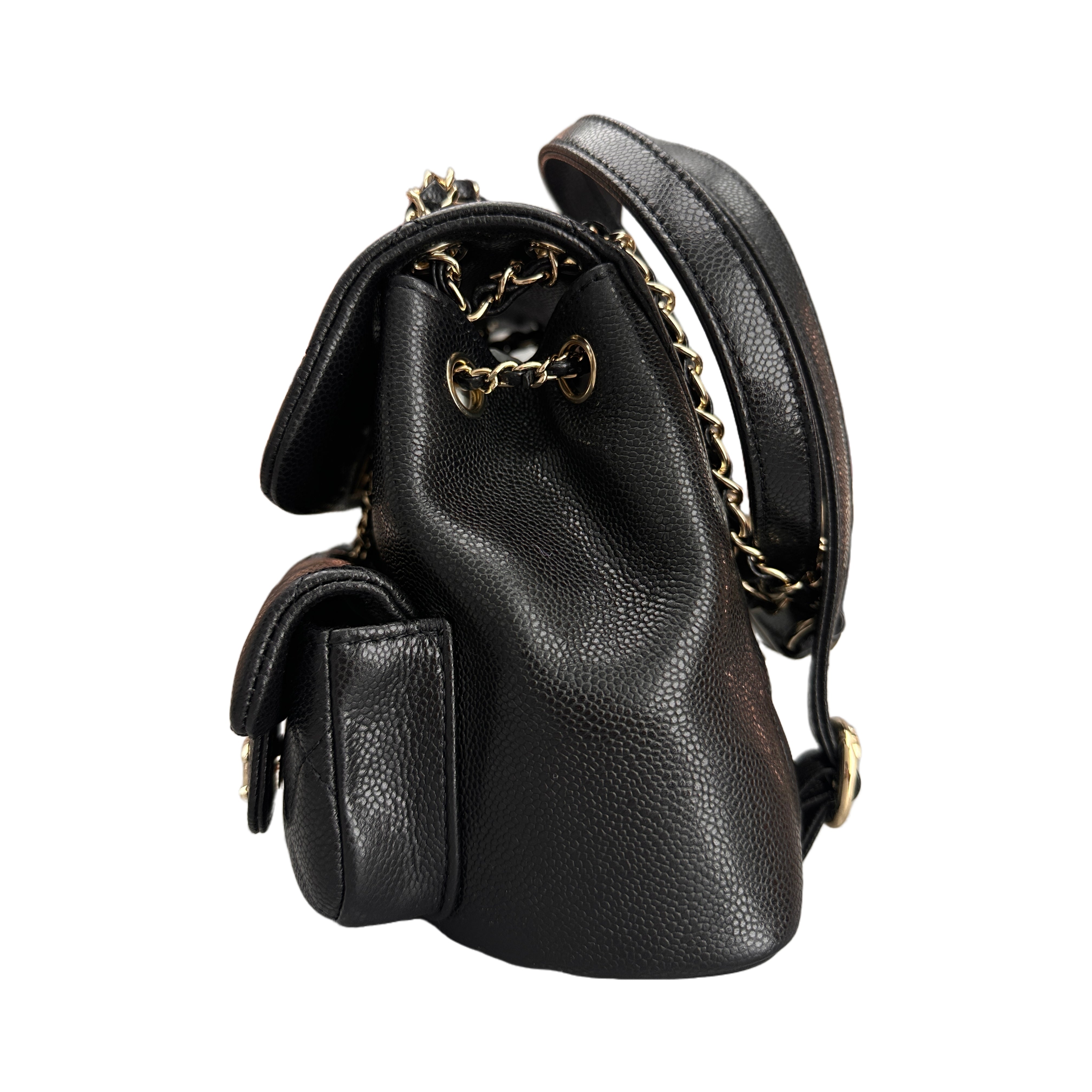 CHANEL 24A MINI DUMA Backpack in Calfskin Black LGHW (Microchip)