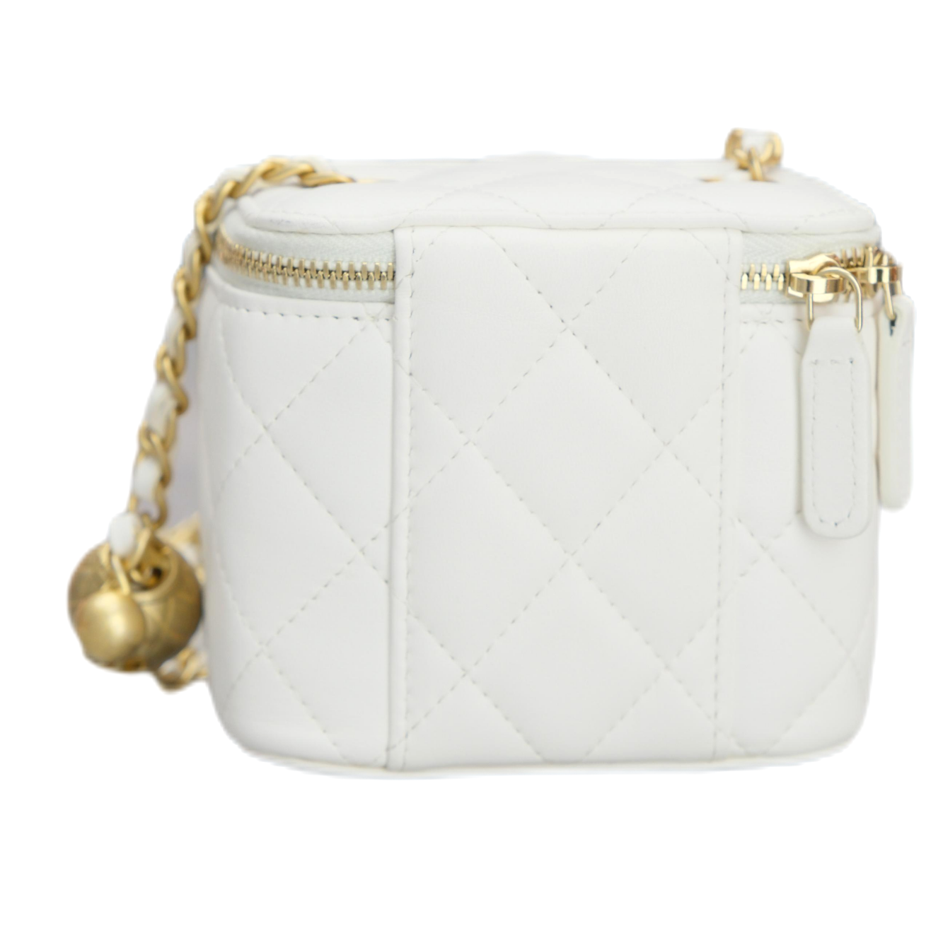 CHANEL MINI Vanity Case with Pearl Crush Clutch with Chain （White Caviar）