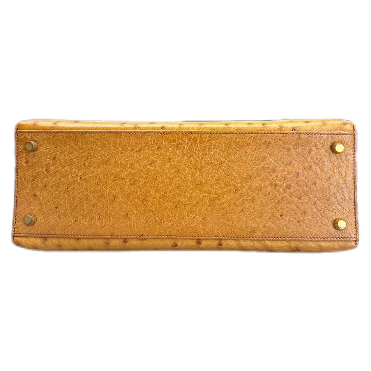 HERMÈS Kelly 28 Ostrich GHW Cognac (dark gold) Square D Stamp