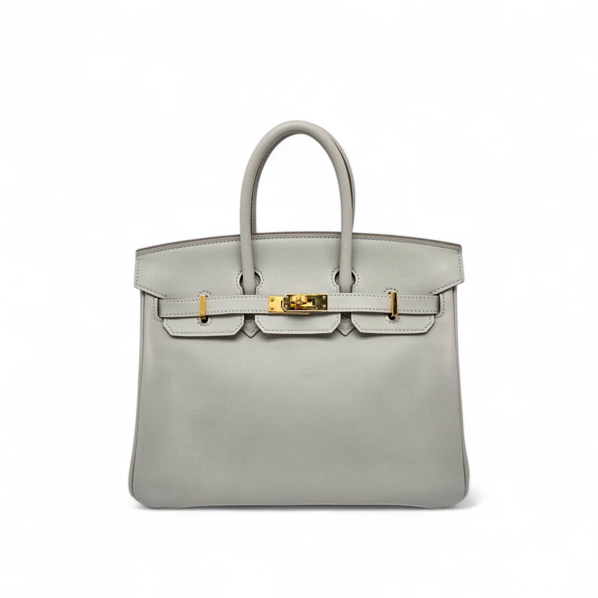 HERMÈS Birkin 25 handbag in Gris Pale Swift leather with Gold hardware