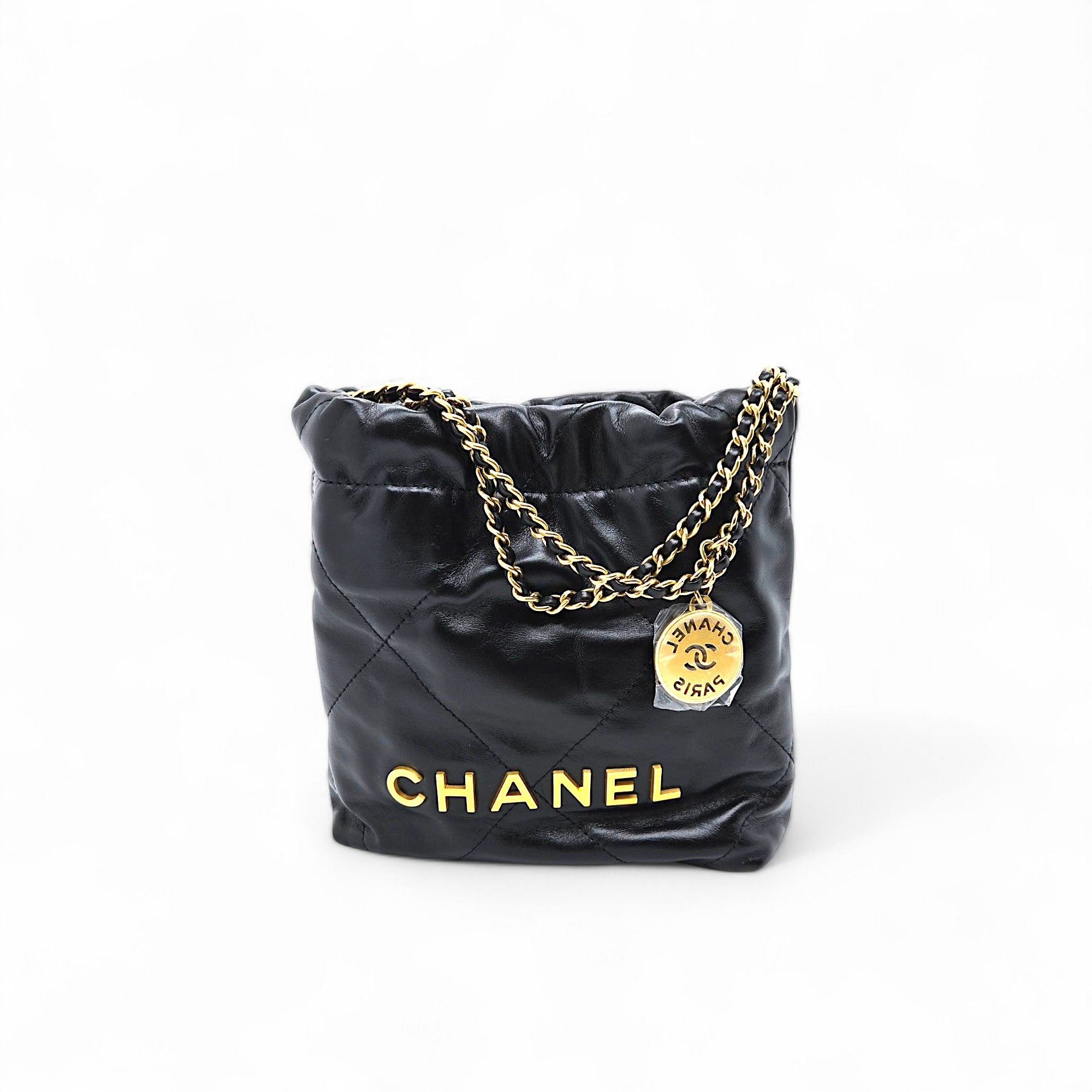 Chanel mini 22 bag shiny calfskin black (microchip)