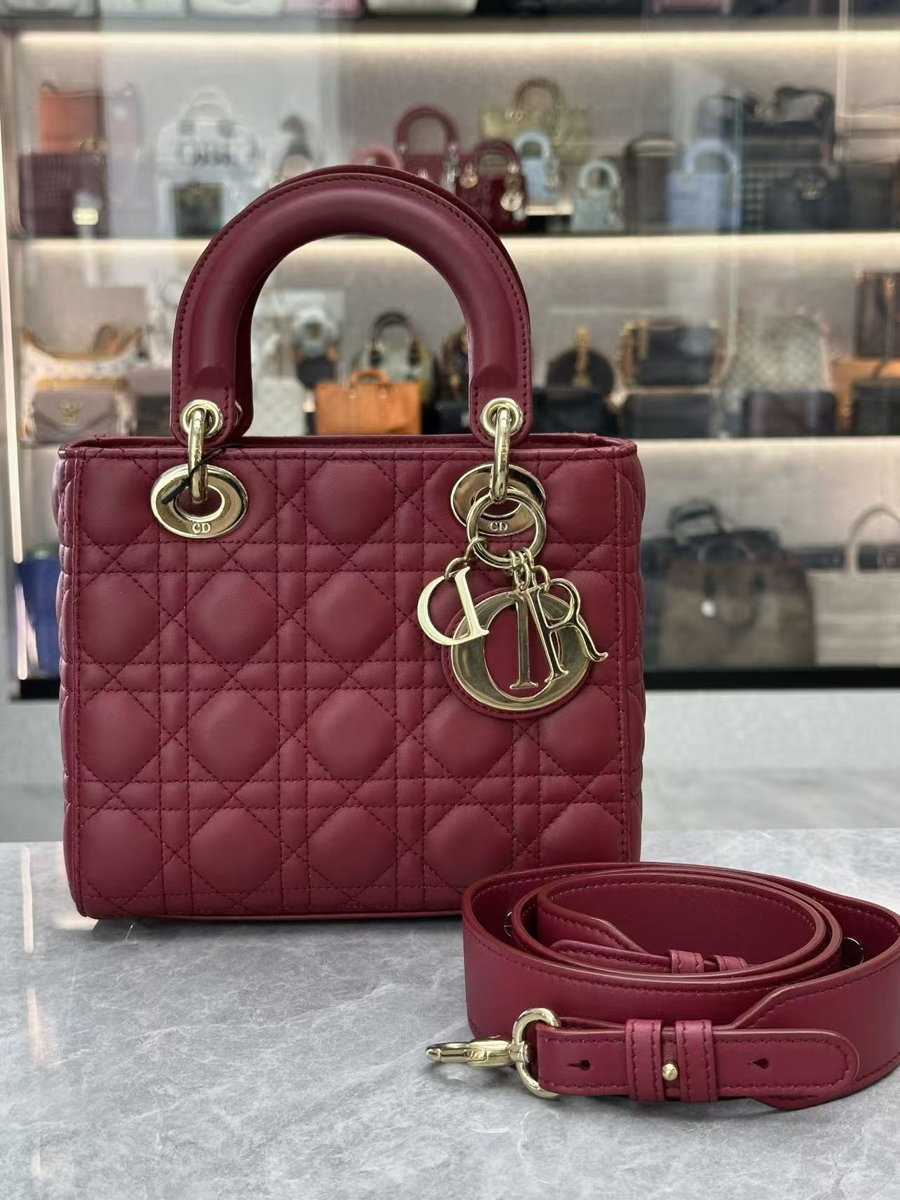 Christian Dior Lambskin Cannage Small Lucky Badges My Lady Dior Red