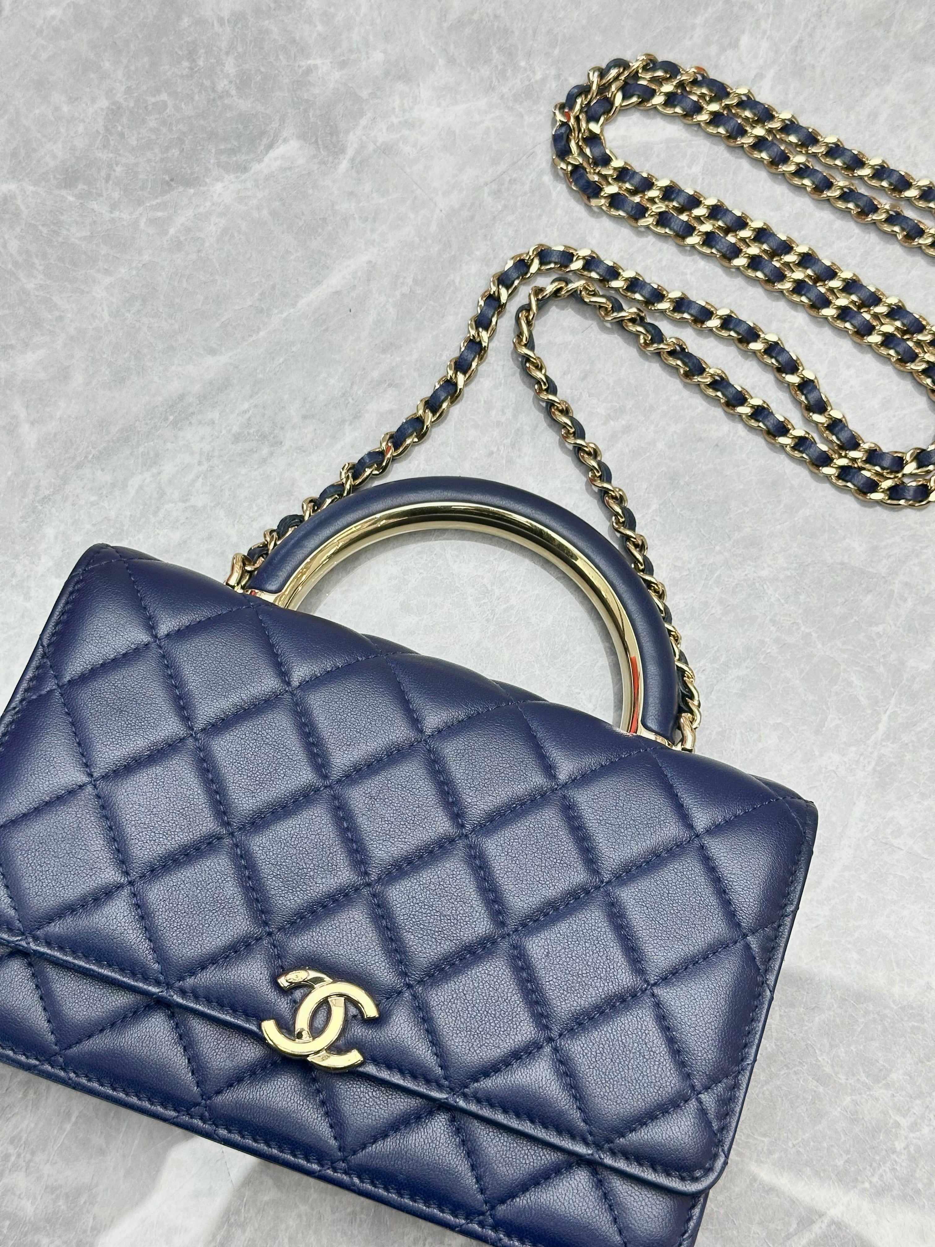 Chanel 22A Handle WOC (Wallet on Chain) in dark blue lambskin with GHW