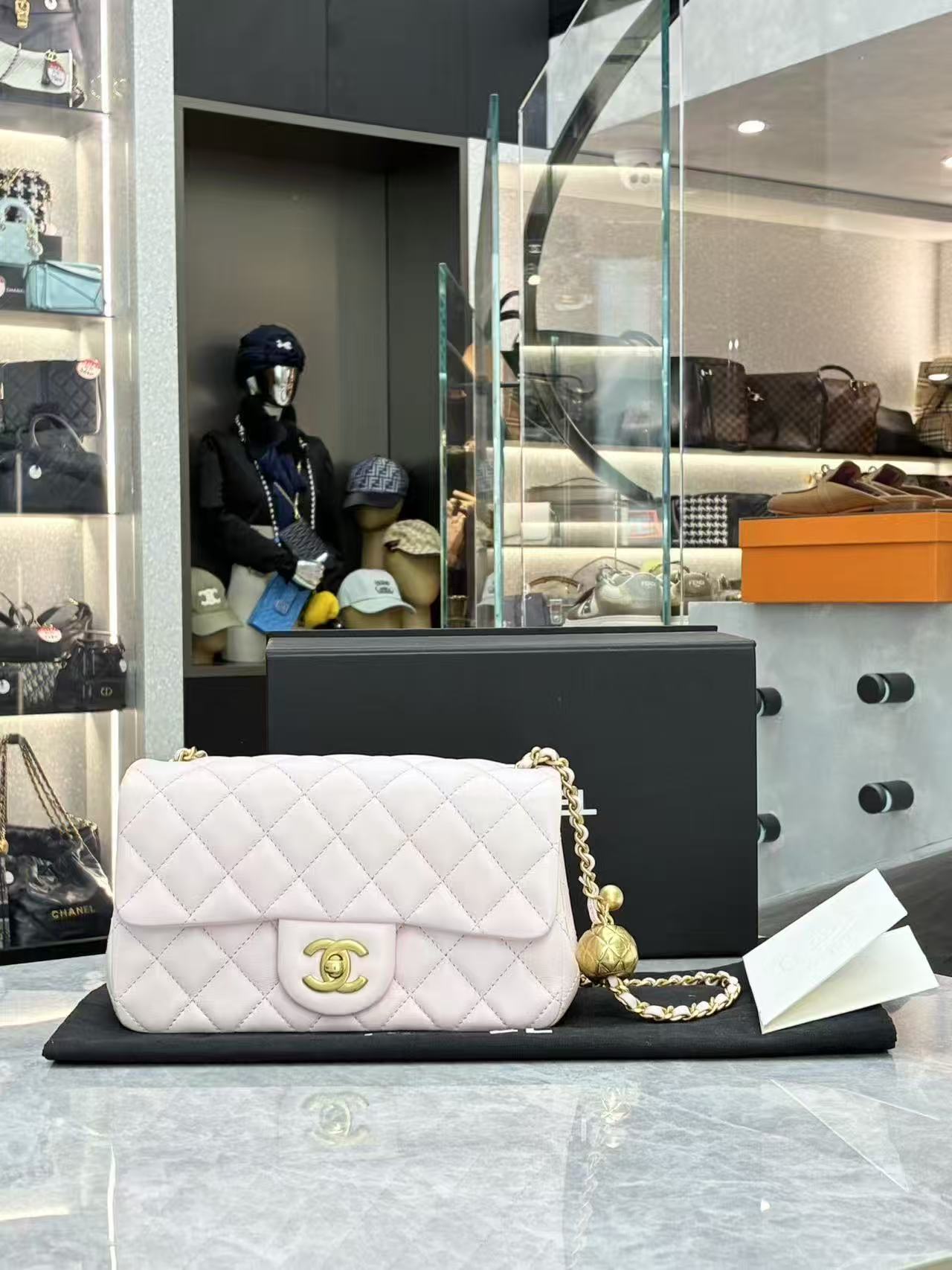 Chanel Classic Flap Mini Rectangular Pearl Crush Bag in light pink lambskin leather