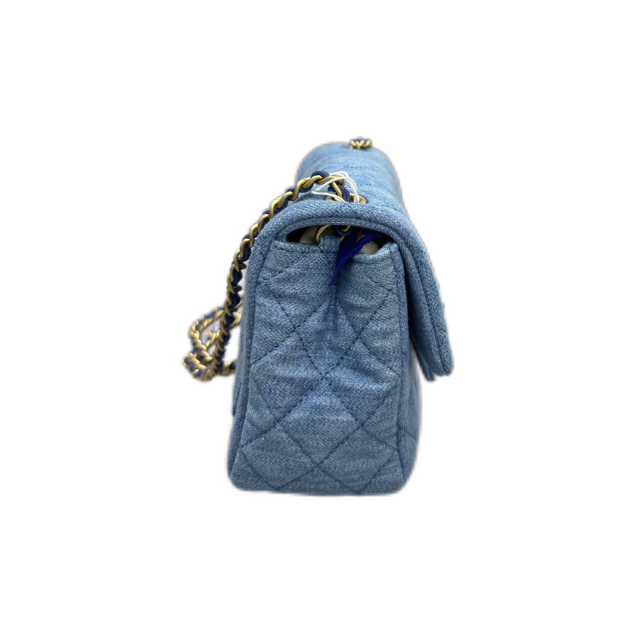 CHANEL 22C Pearl Crush Mini Square Flap Bag in Denim GHW （Denim Blue）