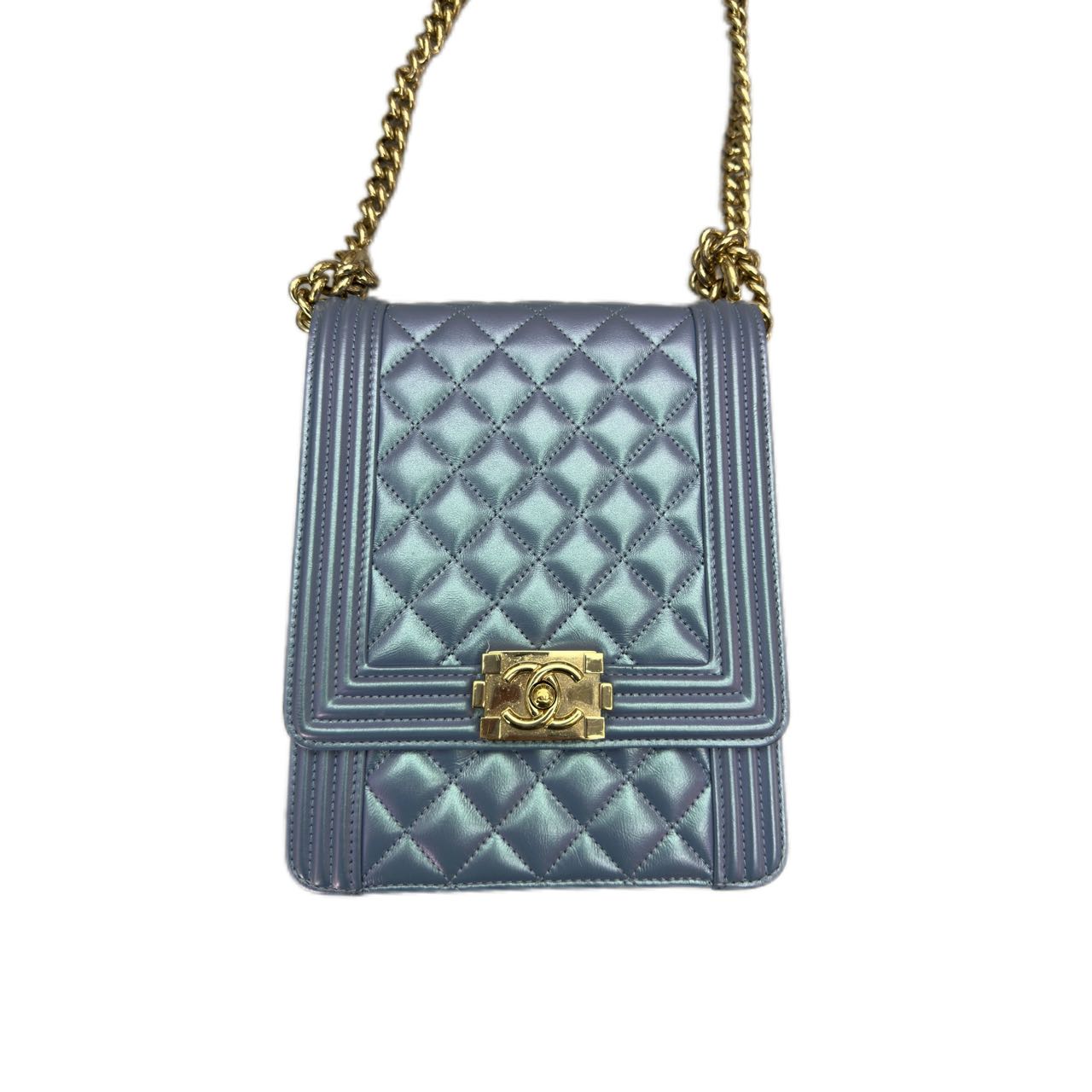 CHANEL NORTH SOUTH BOY BAG CAVIAR (Metallic Blue) GHW