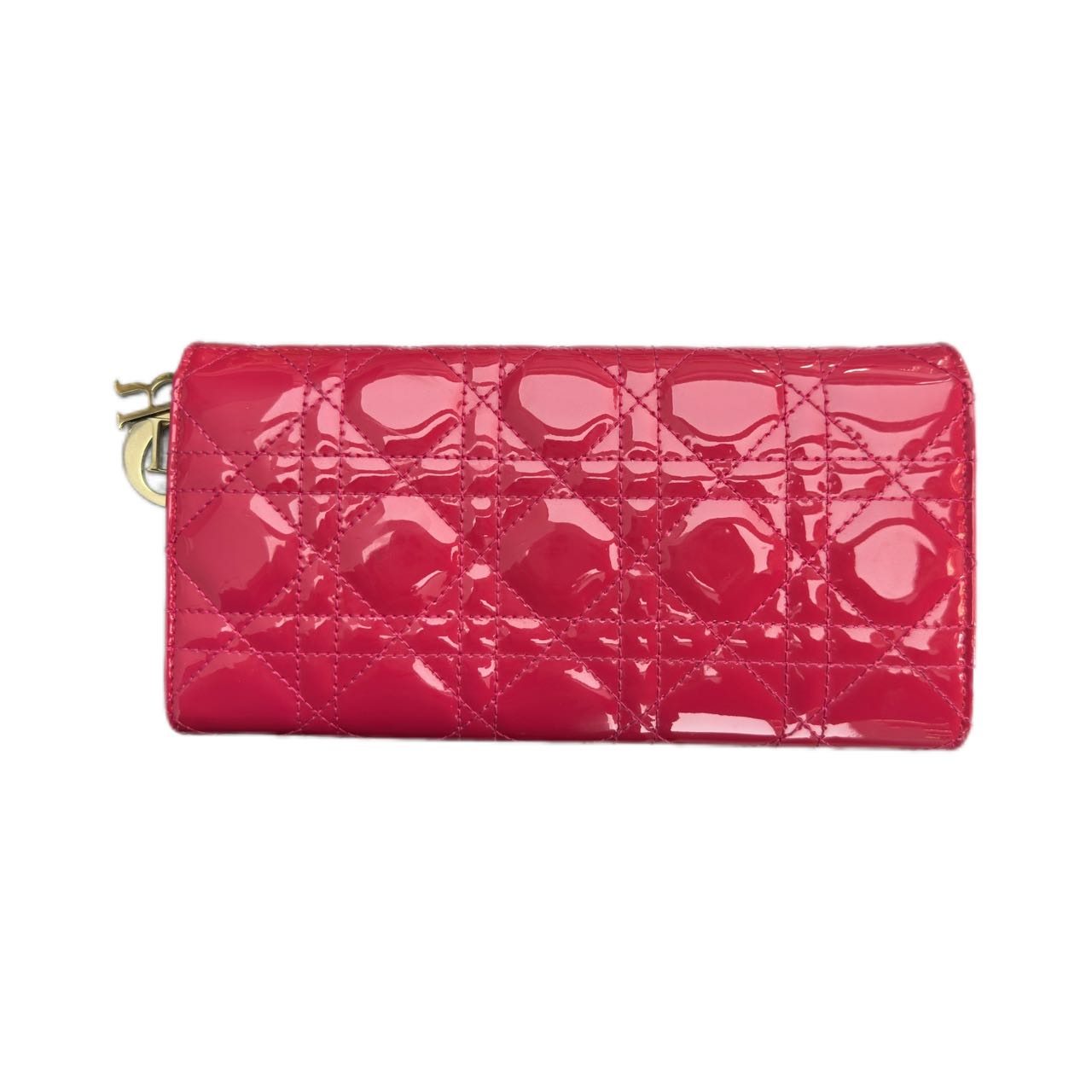 CHRISTIAN DIOR Patent Cannage Chain Wallet Fuchsia (Rendezvous)