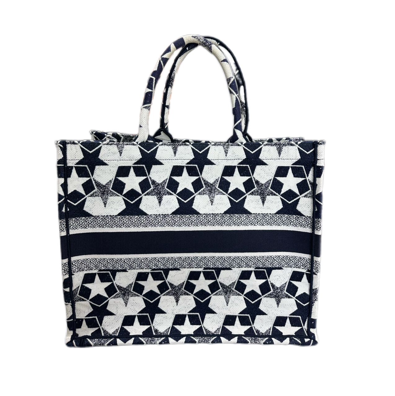 CHRISTIAN DIOR Medium Dior Book Tote (Black and White Dior Lucky Star Embroidery)