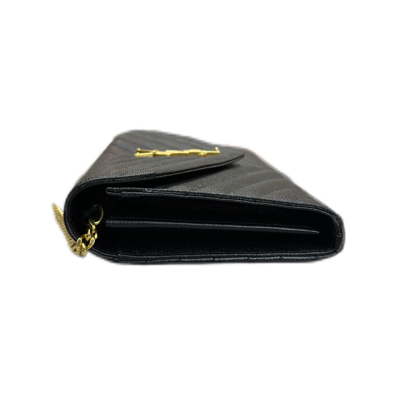 YSL Monogram Leather Chevron Wallet-on-Chain (Black)