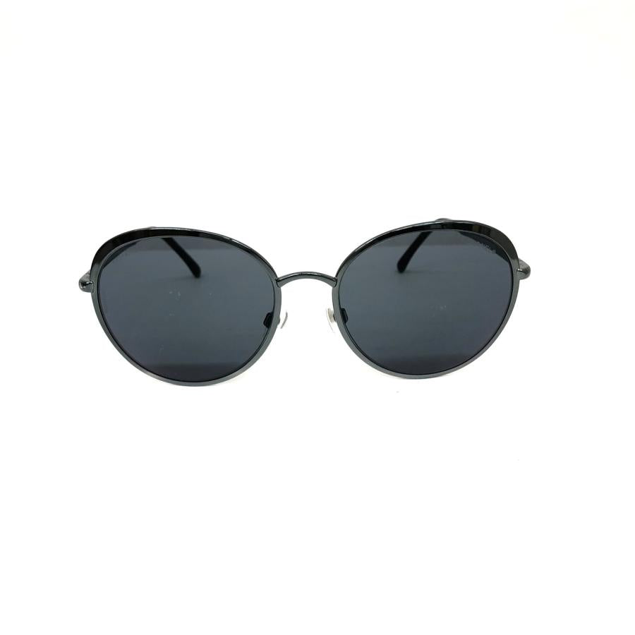 CHANEL Round Spring Sunglasses (Black/Silver)