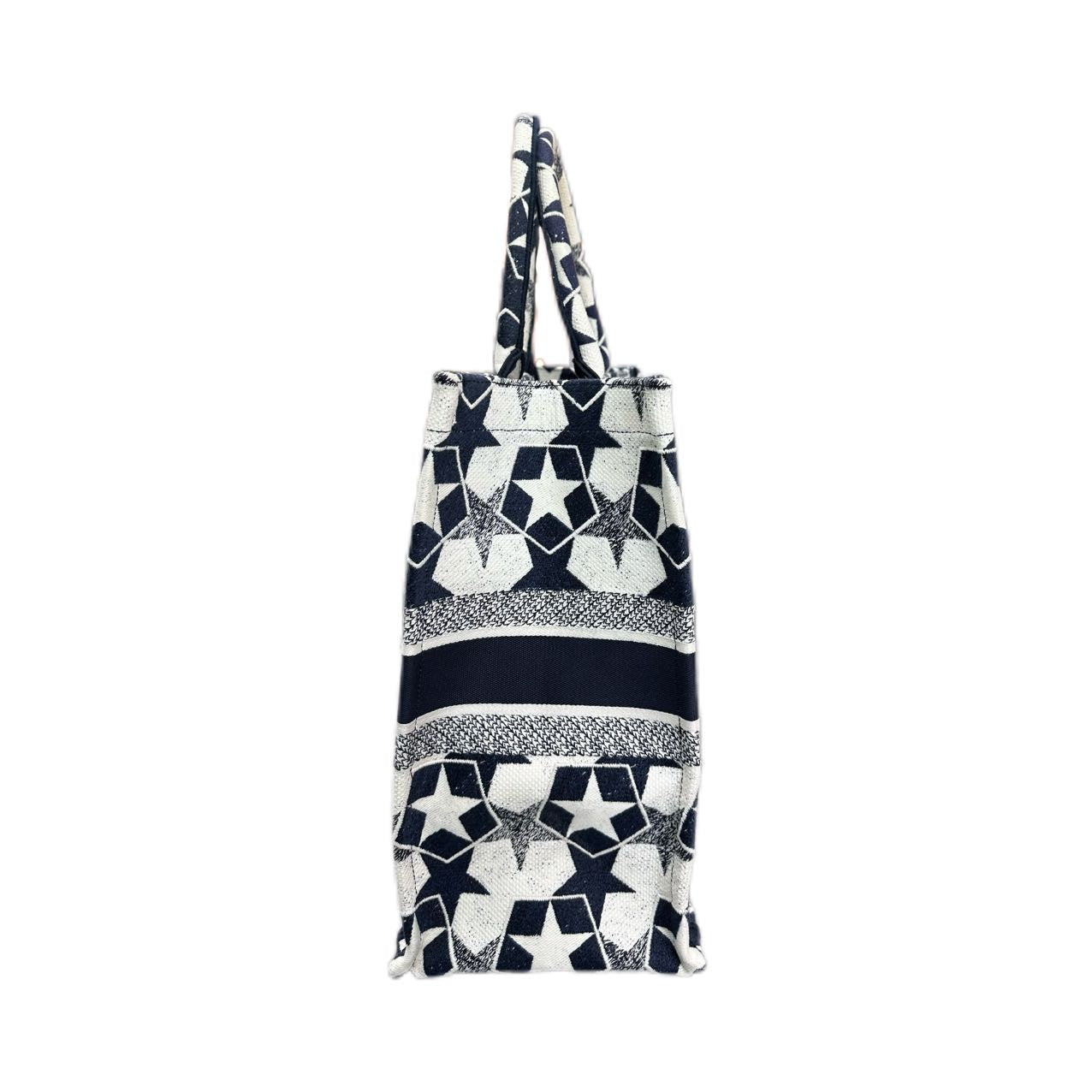 CHRISTIAN DIOR Medium Dior Book Tote (Black and White Dior Lucky Star Embroidery)