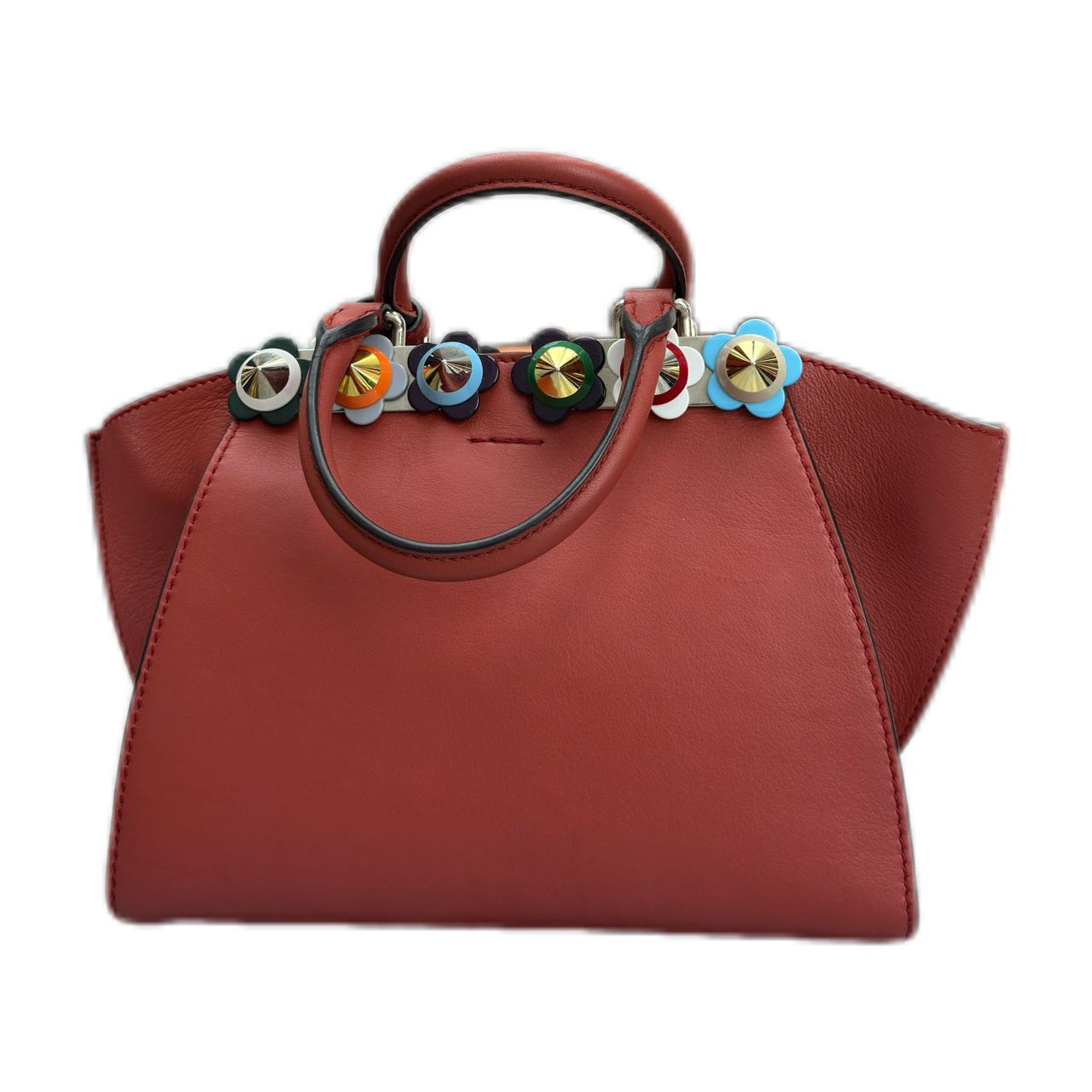 FENDI 3jours Floral Leather Tote (Rouge)