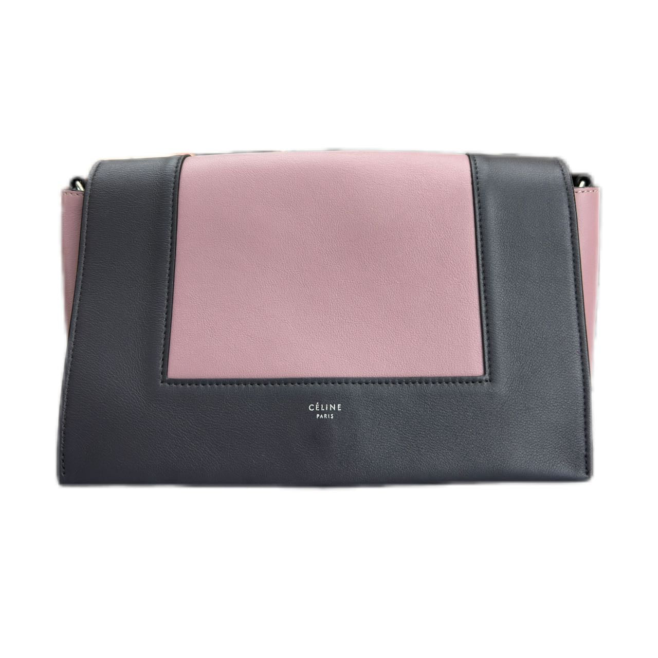 CELINE Medium Frame Shoulder Bag in Smooth Calfskin (Grey/Pink)