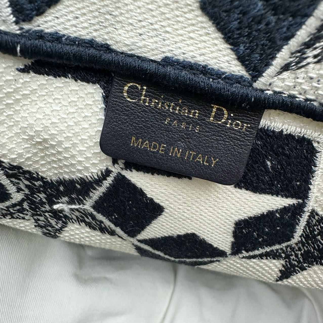 CHRISTIAN DIOR Medium Dior Book Tote (Black and White Dior Lucky Star Embroidery)