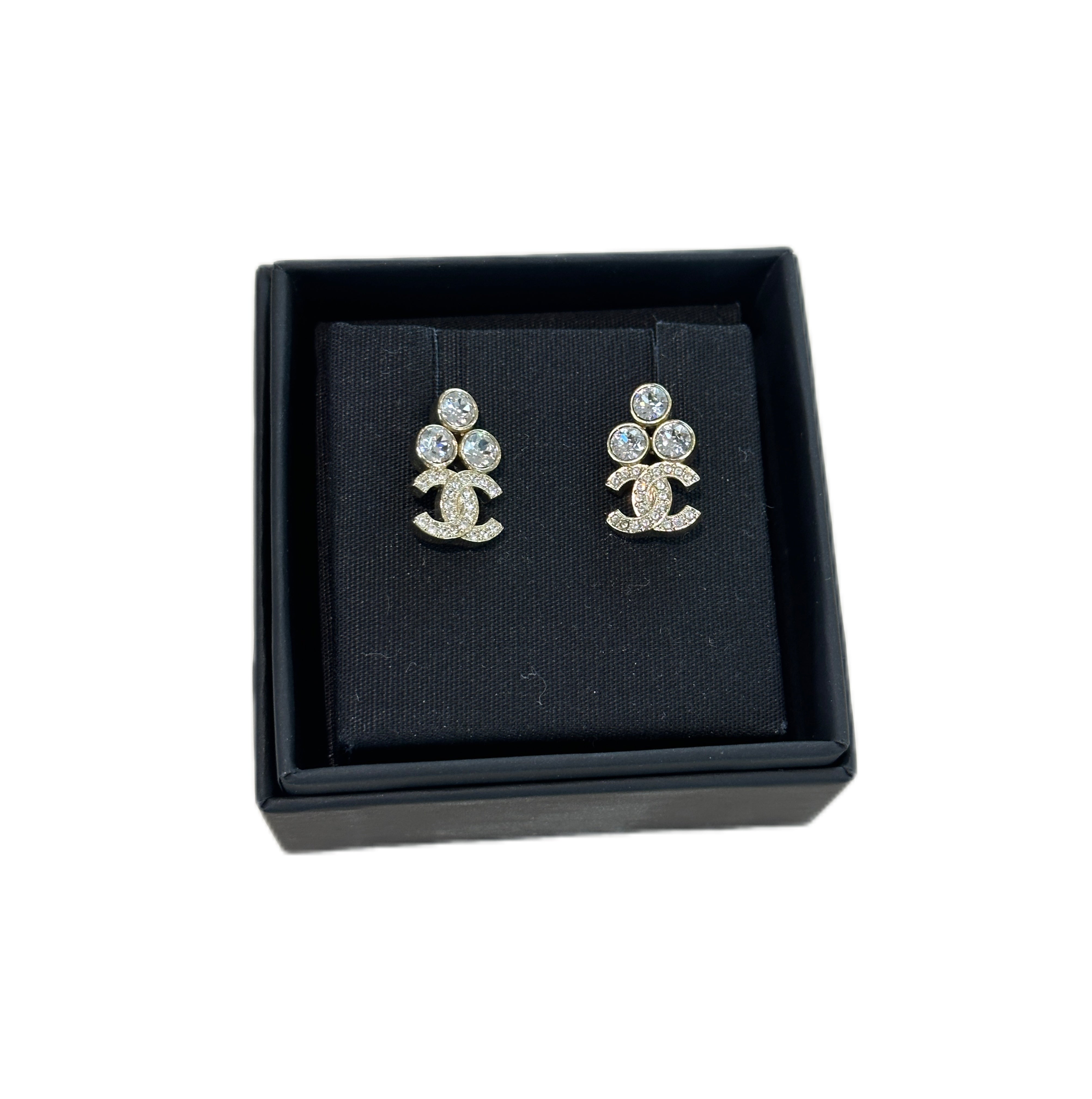 CHANEL 23 3-Round Crystal CC Small Piercing Earrings (Gold)