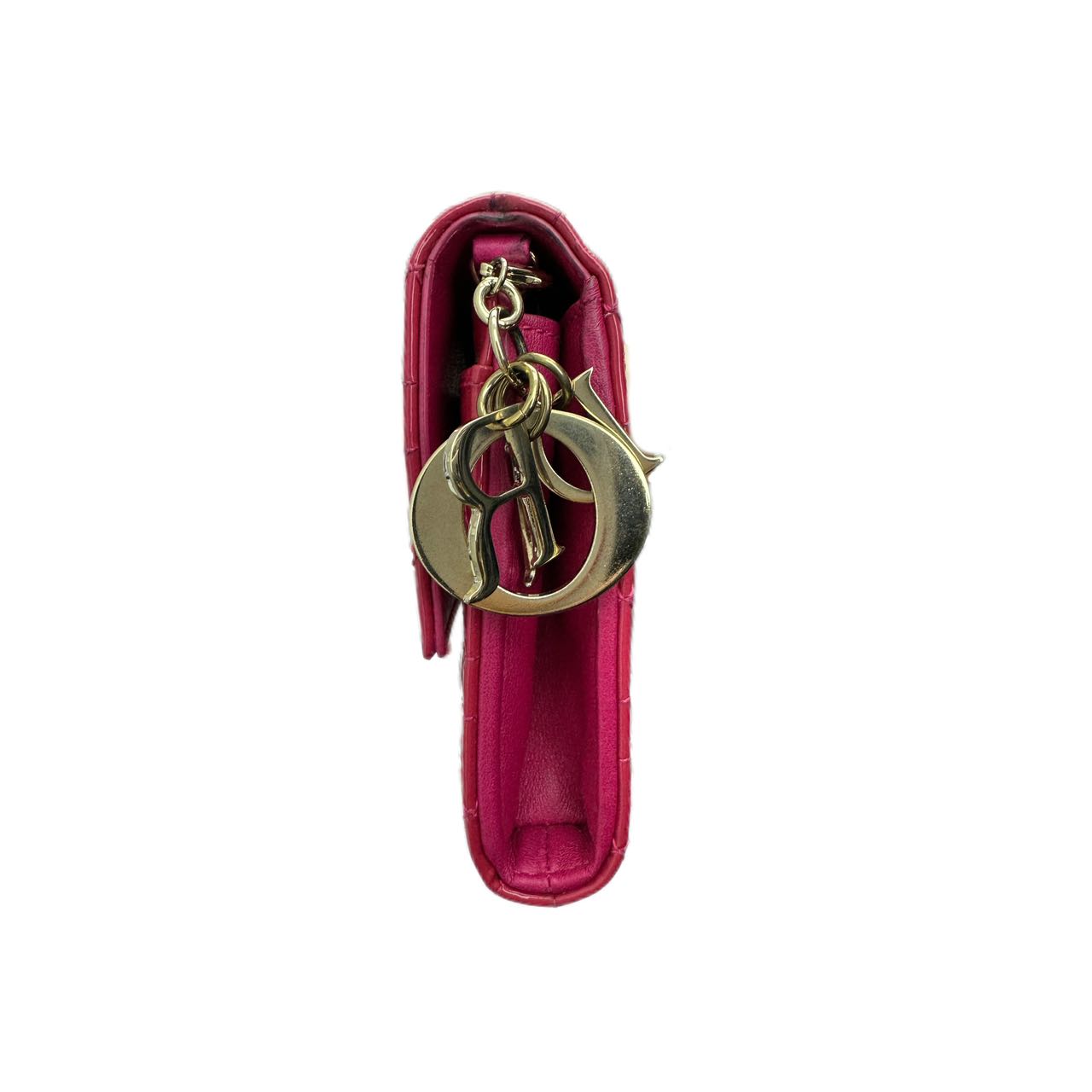 CHRISTIAN DIOR Patent Cannage Chain Wallet Fuchsia (Rendezvous)