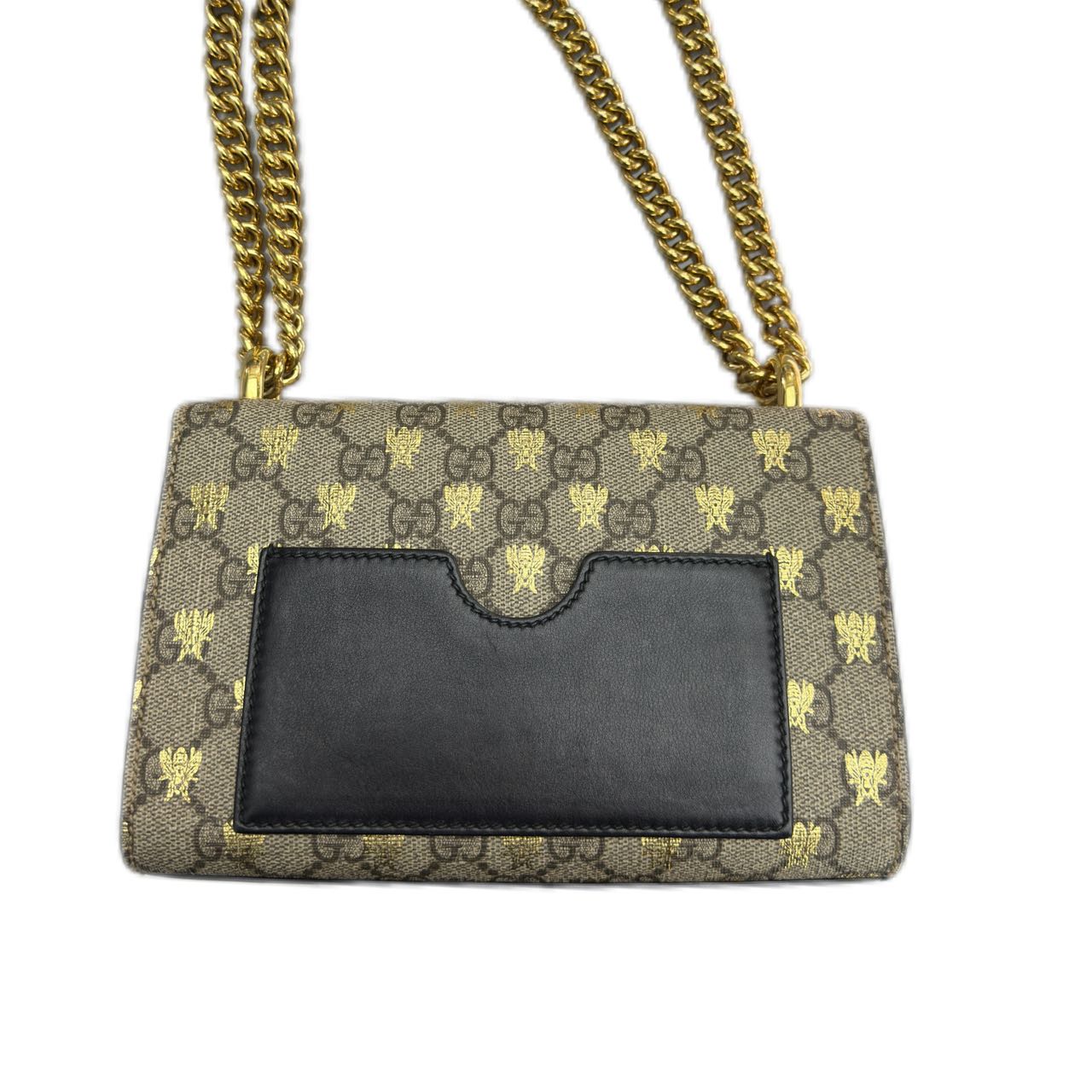 GUCCI GG Supreme Monogram Bees Small Padlock Shoulder Bag (Oro/Black)