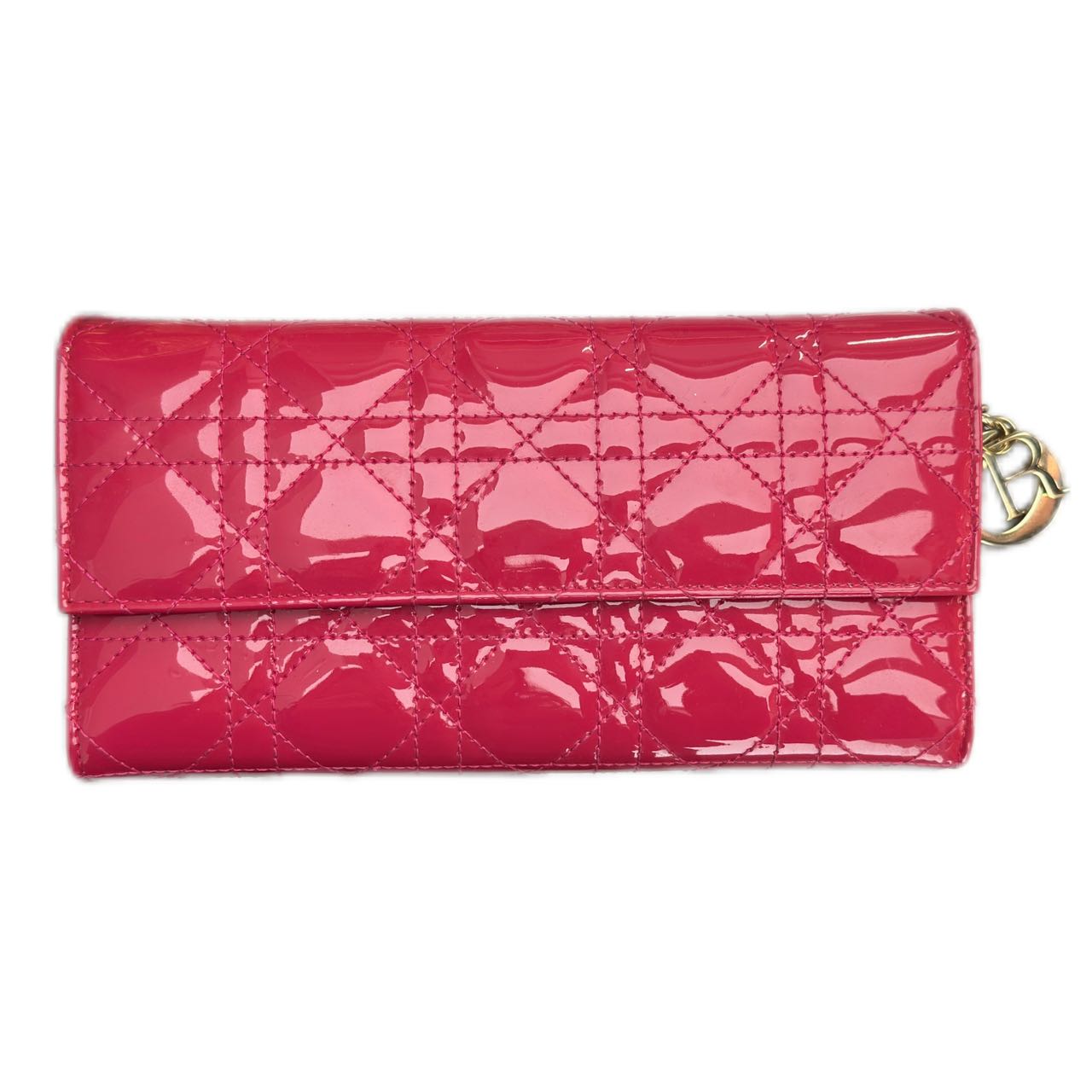 CHRISTIAN DIOR Patent Cannage Chain Wallet Fuchsia (Rendezvous)