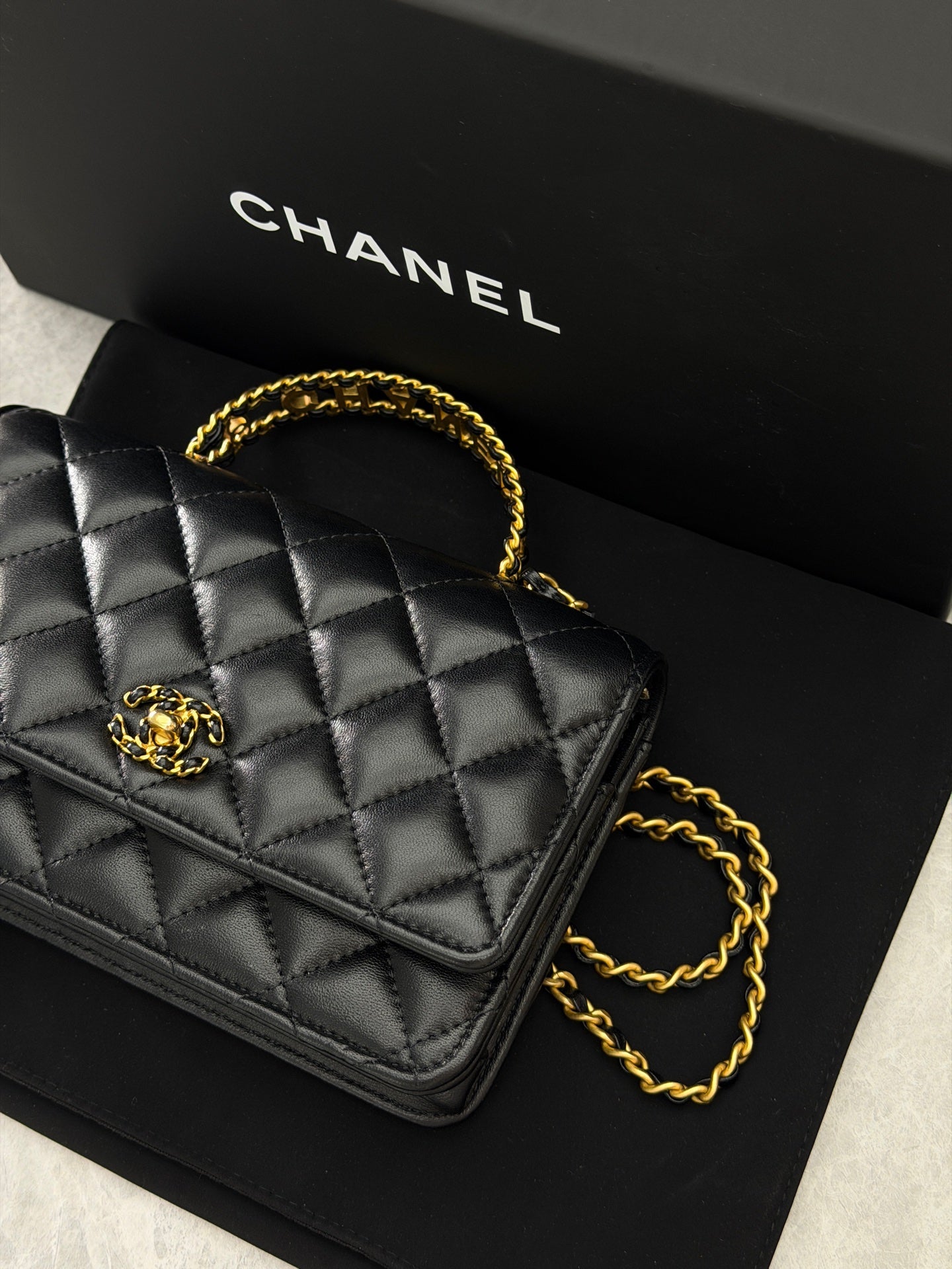 Chanel 24C Handle WOC black lambskin gold hardware view 3
