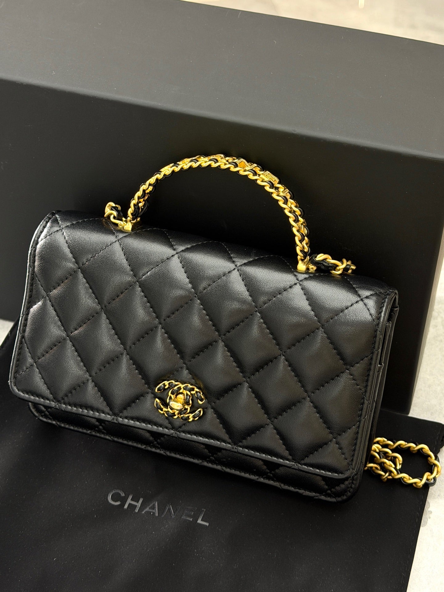 Chanel 24C Handle WOC black lambskin gold hardware view 5